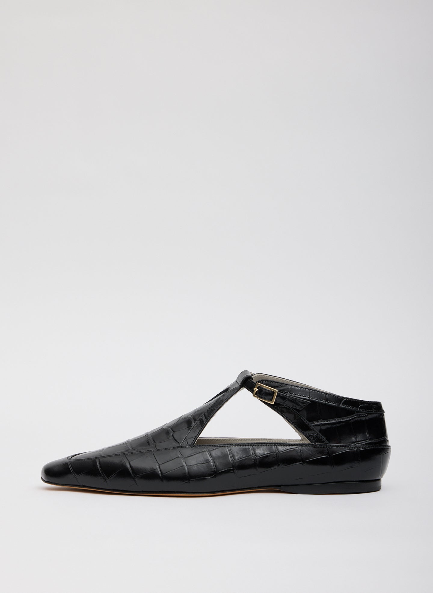 Somerset Flat Crocodile Embossed - Black Crocodile Embossed Somerset Flat - pointed toe flat, side view