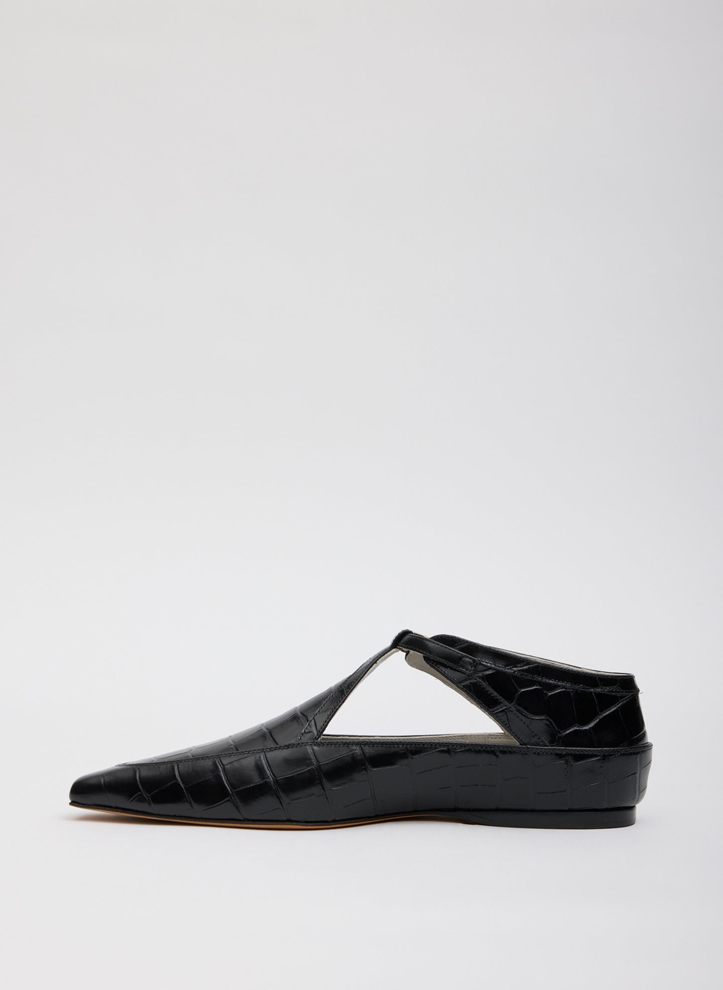 Black Crocodile Embossed Somerset Flat - pointed toe flat, side view