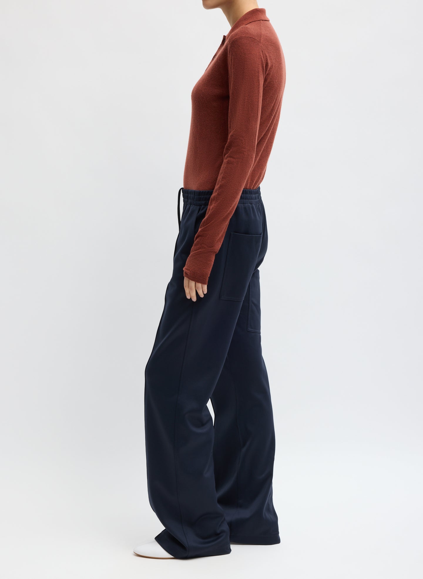 Navy Active Knit Scottie Jogger - pull on jogger, side view on model