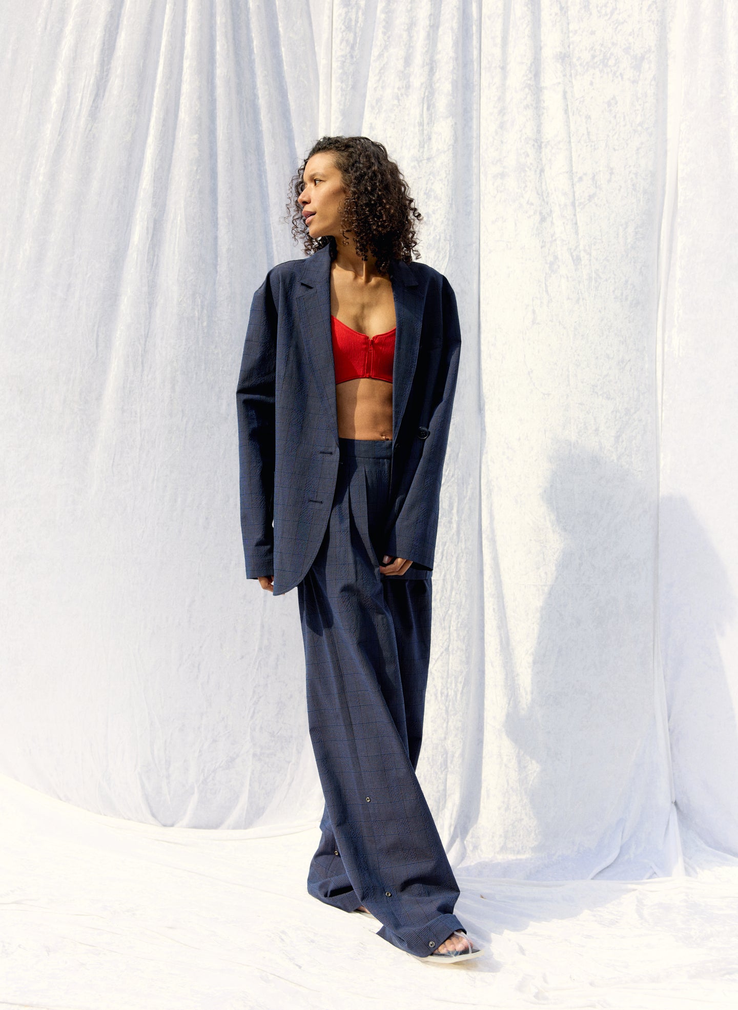 Navy Menswear Crepon Liam Blazer - editorial image on model