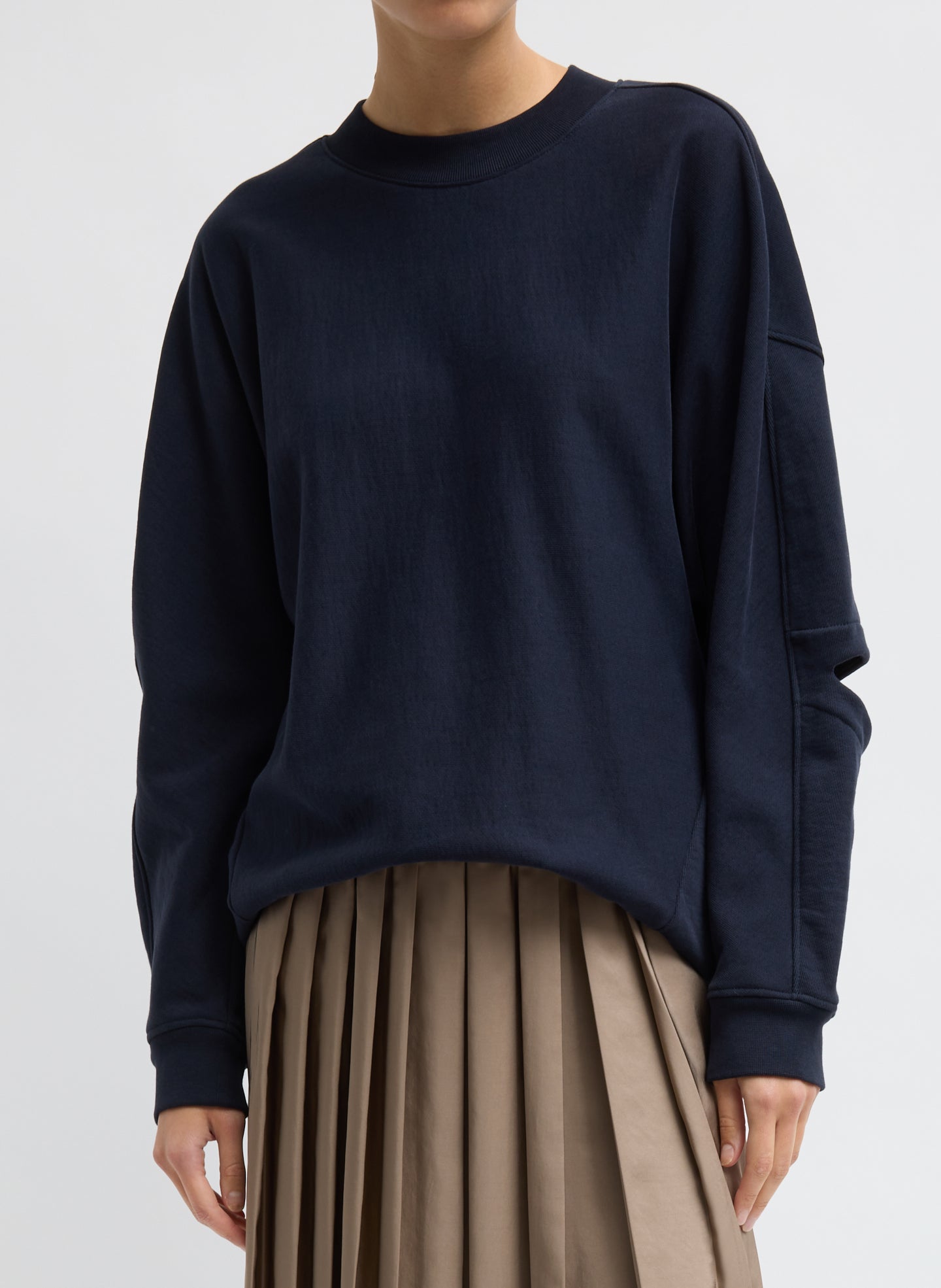 Cocoon Crewneck Sweatshirt - Navy Cocoon Crewneck Sweatshirt - front view on model