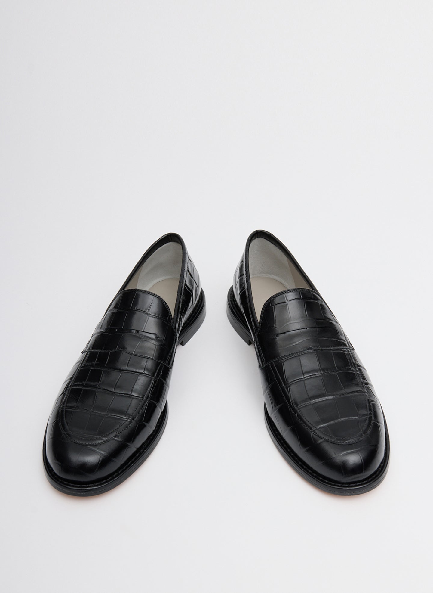 Black Crocodile Embossed Leather Herbert Loafer - front view