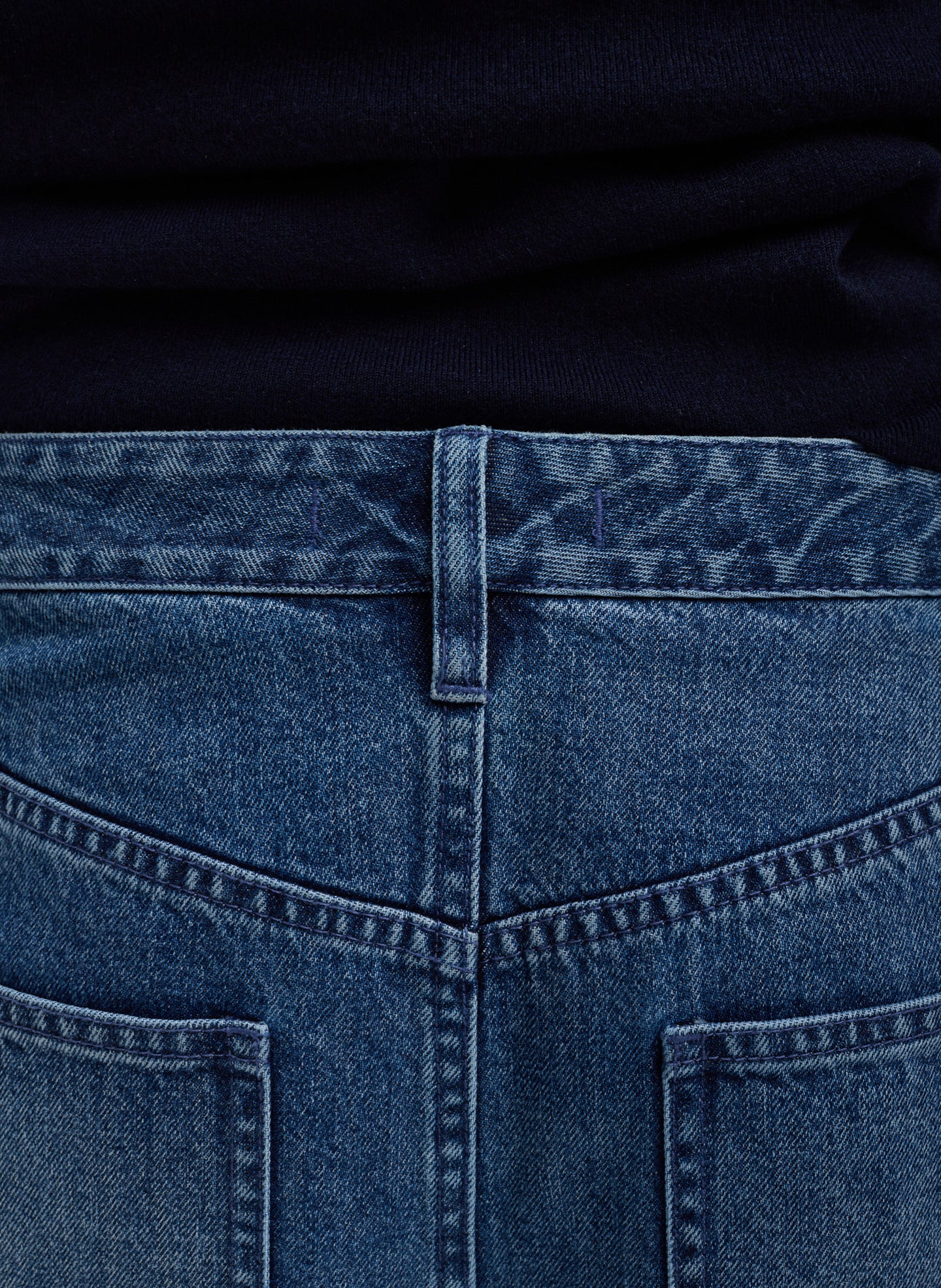 Classic Blue Zippered Denim Jogger - closeup of waistband