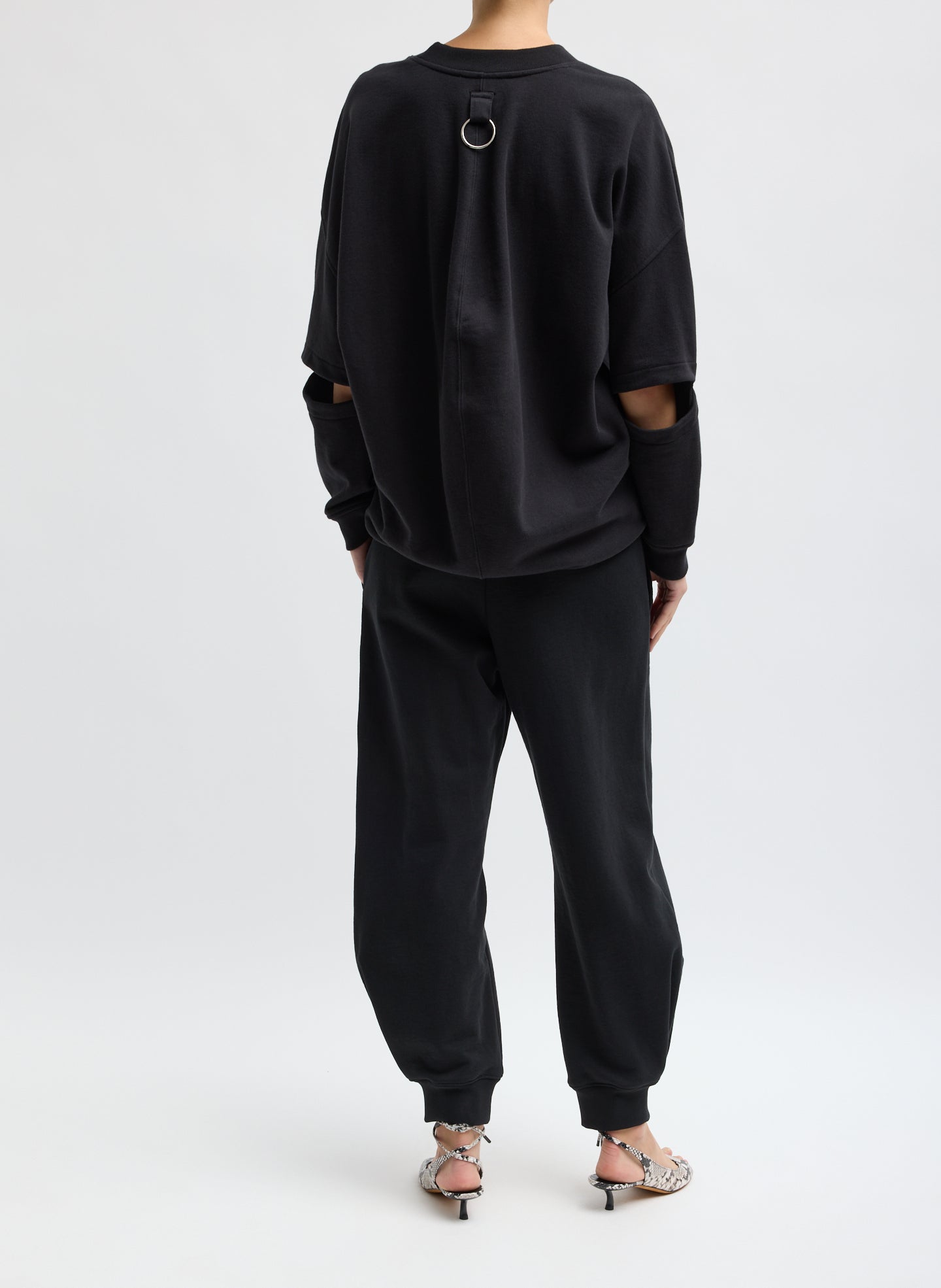 Black Calder Sweatpant - barrel leg sweatpant, back view on model