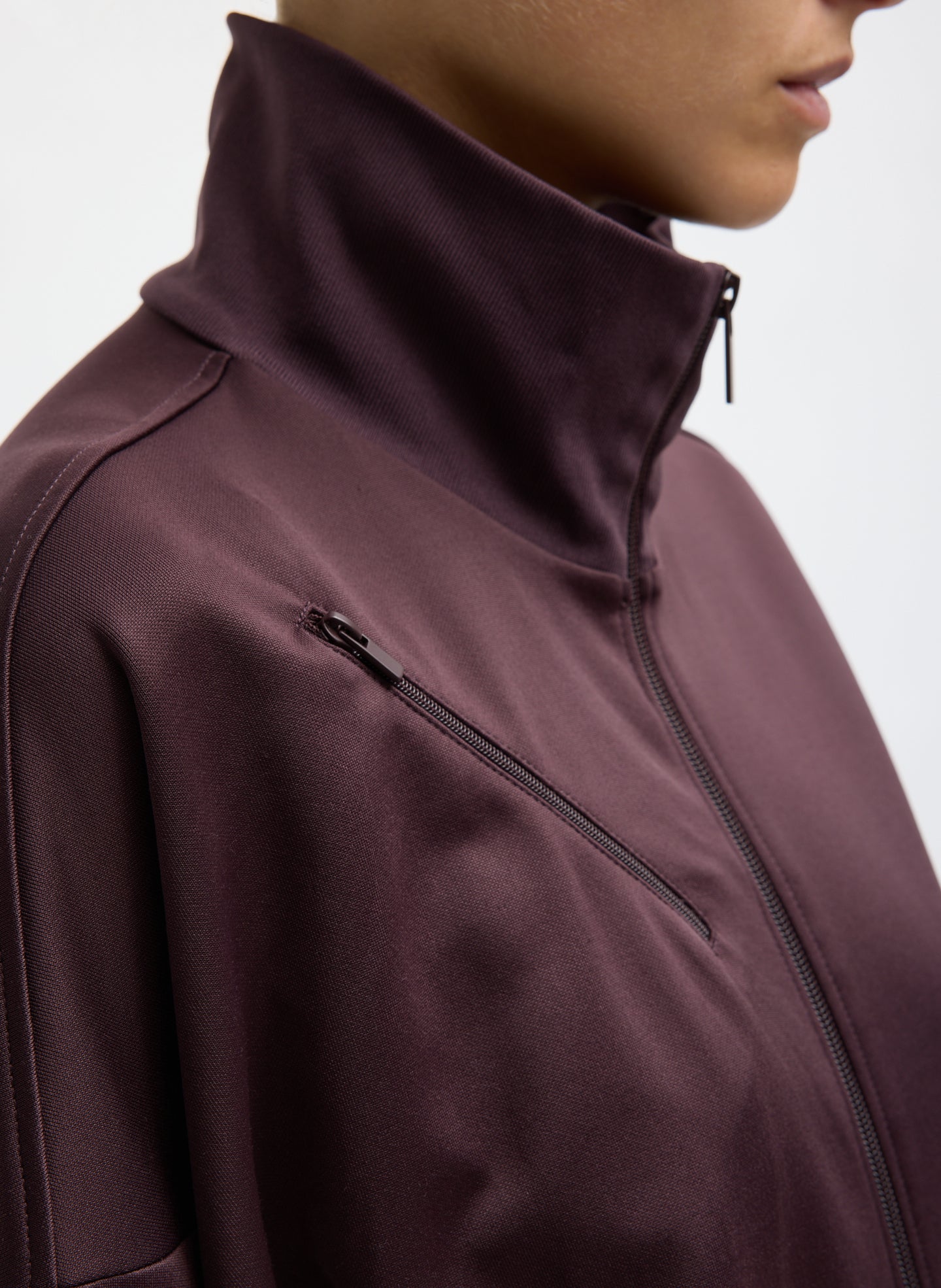 Brown Active Knit Zipper Detailed Track Jacket - closeup shot