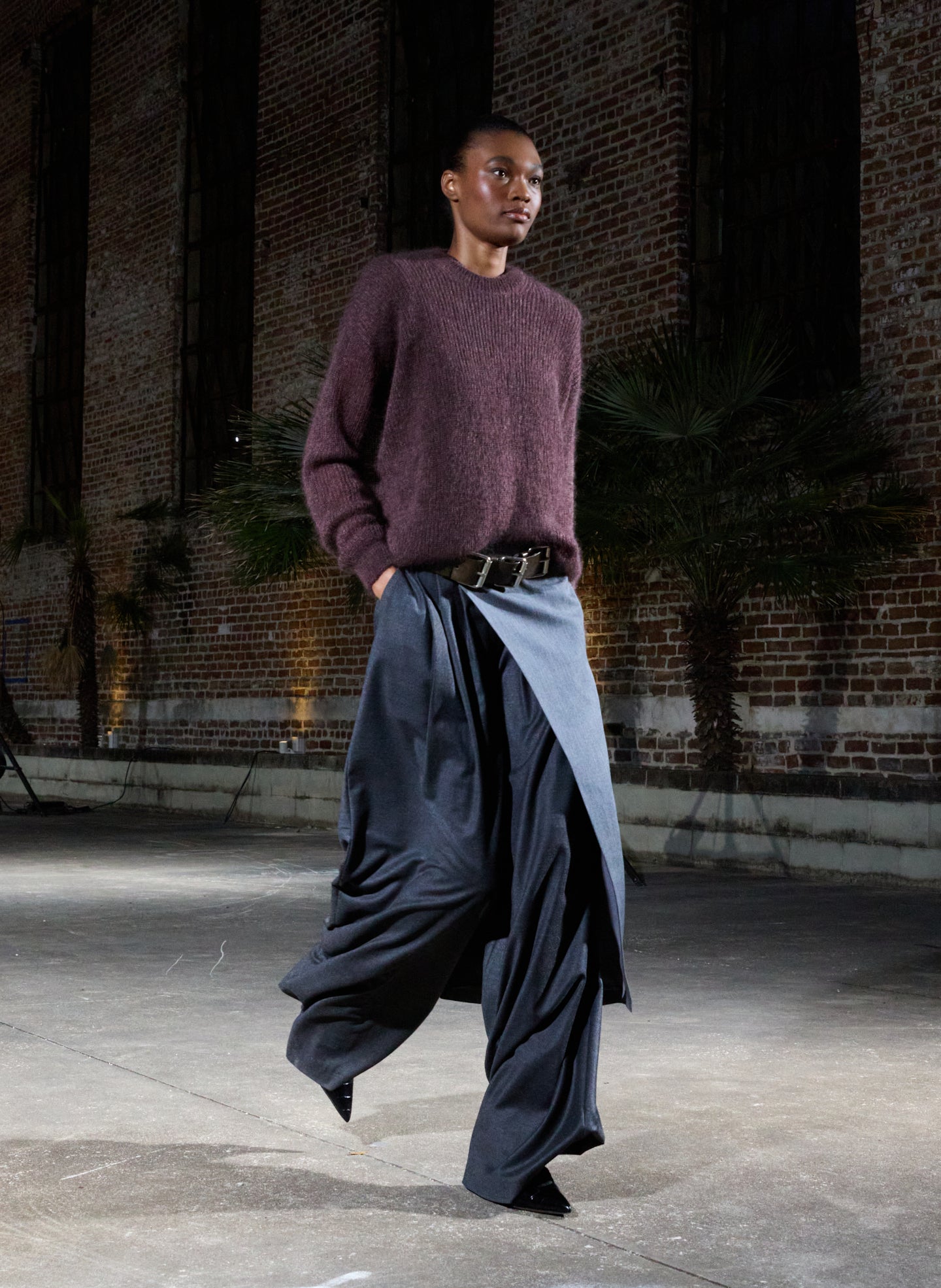 Dark Heather Grey Cozy Flanner Triple Pleat Pant - editorial image on model