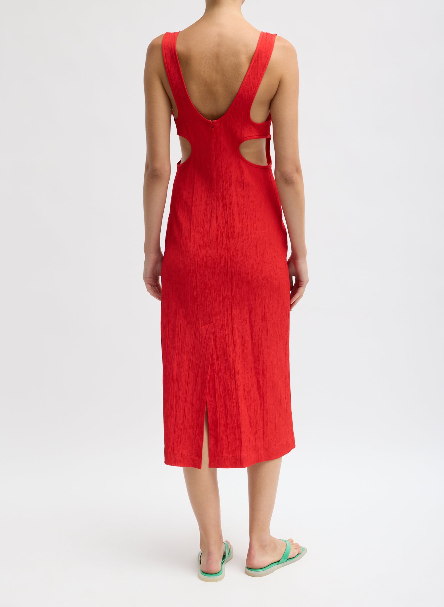 Red Creased Stretch Crepe Racerback Dress - back view on model