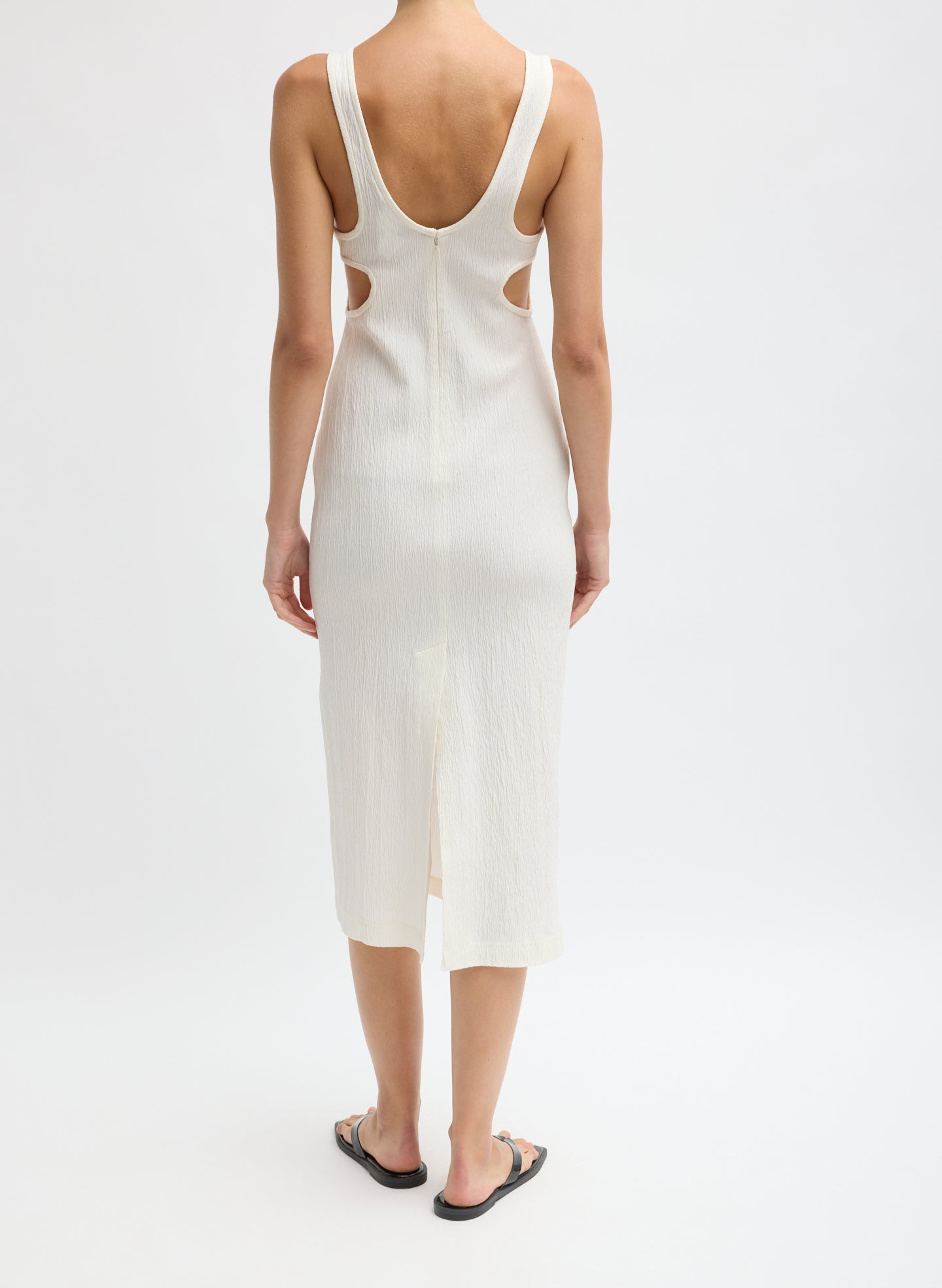 Ivory Creased Stretch Crepe Racerback Dress - back view on model