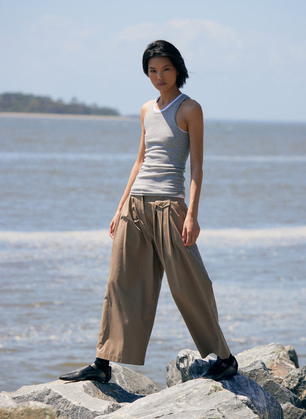 Bio Twill Triple Pleat Cropped Pant - Vintage Khaki-3