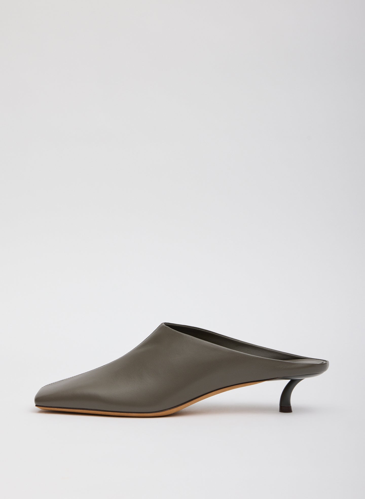 Gwinnett Leather Mule - Warm Grey Leather Gwinnett Heeled Mule - side view