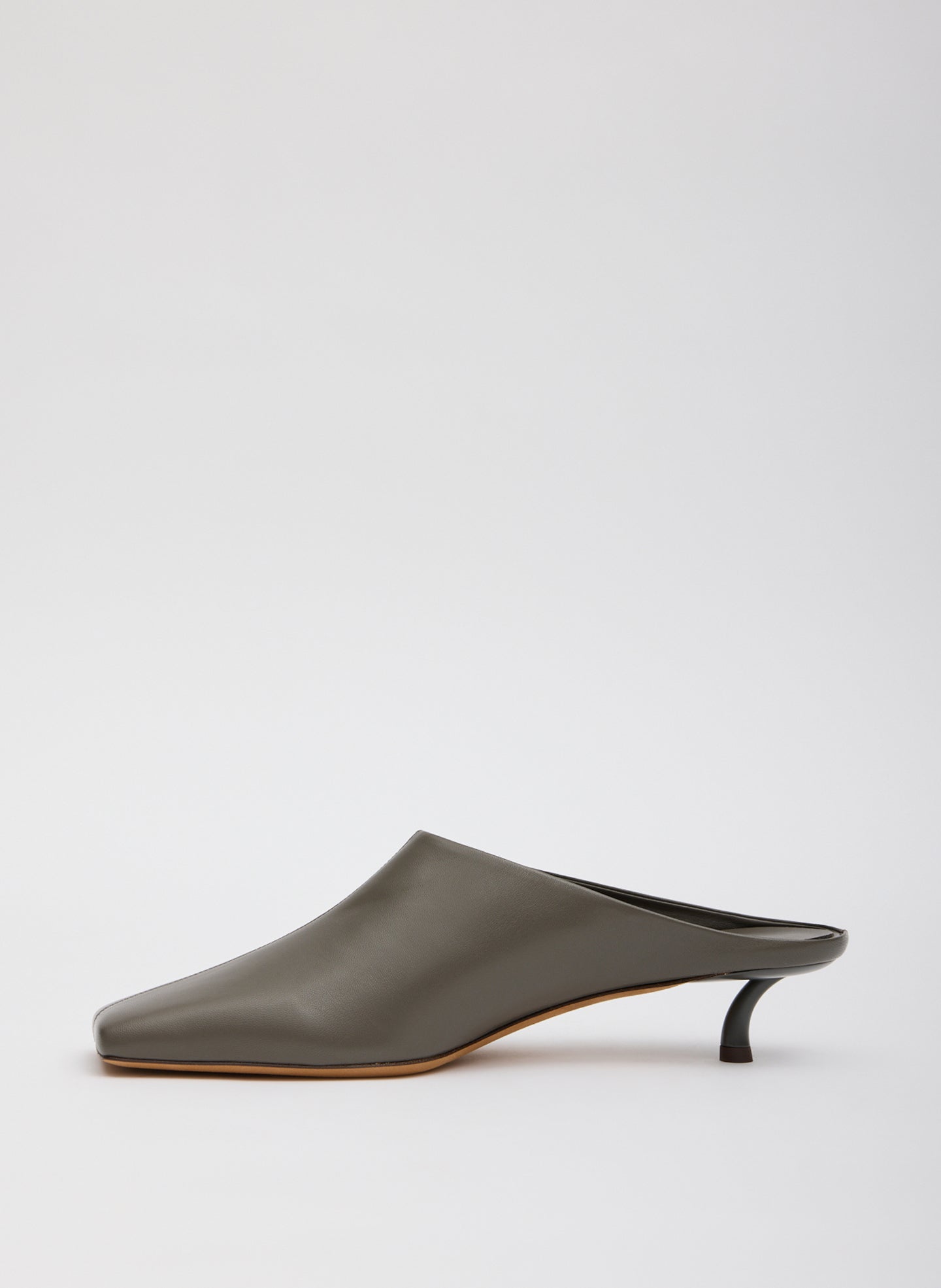 Warm Grey Leather Gwinnett Heeled Mule - side view