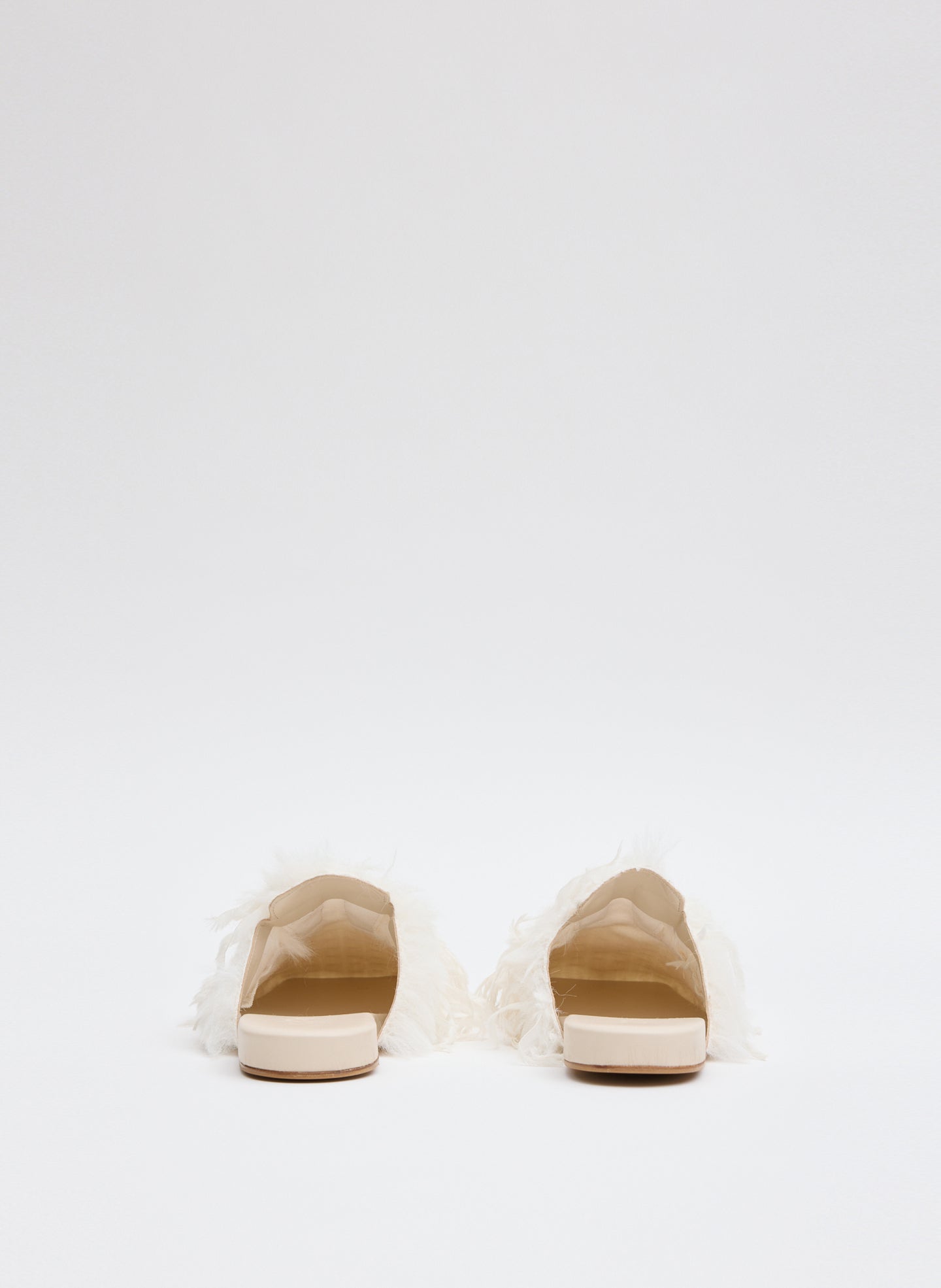 Cream Faux Feather Granger Slide - feathered slide, back view 