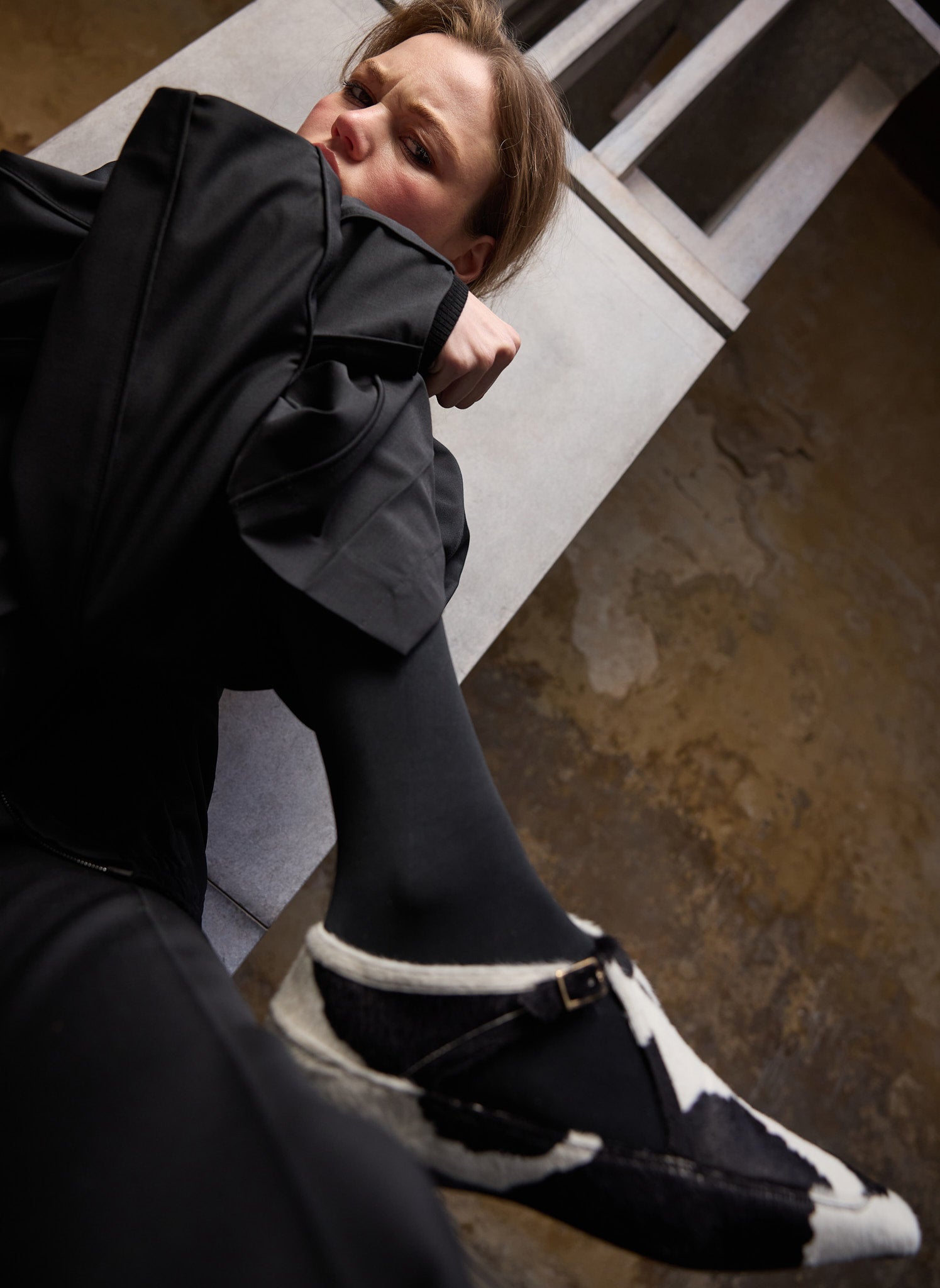 Cow Print Somerset Flat - editorial campaign, on model