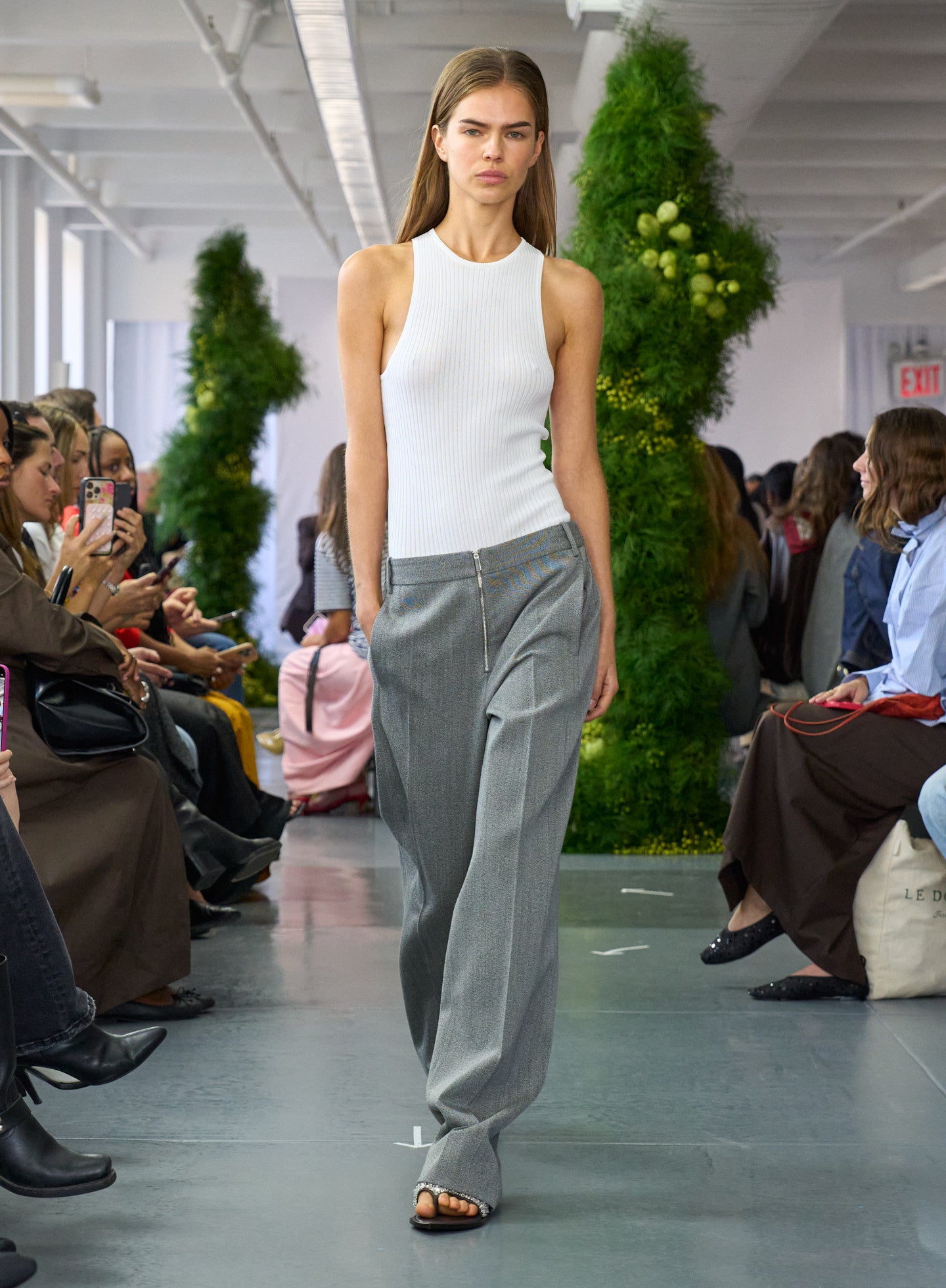 Grey Structured Wool Zip Front Trouser - on runway