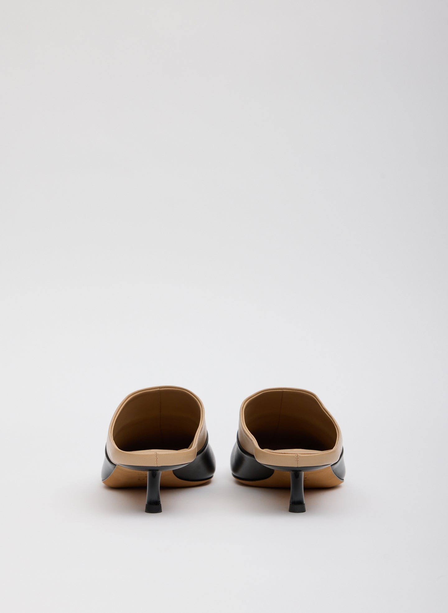 Two Tone Beige and Black Leather Gwinnett Heeled Mules - back view