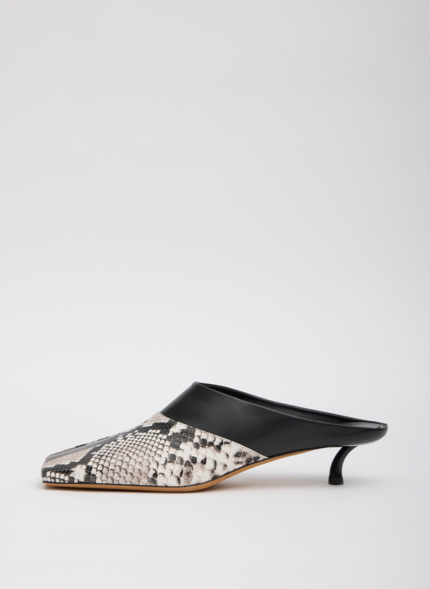 Gwinnett Illusion Mule Snake Embossed - Two Tone Black and Snake Embossed Leather Gwinnett Heeled Mule - side view