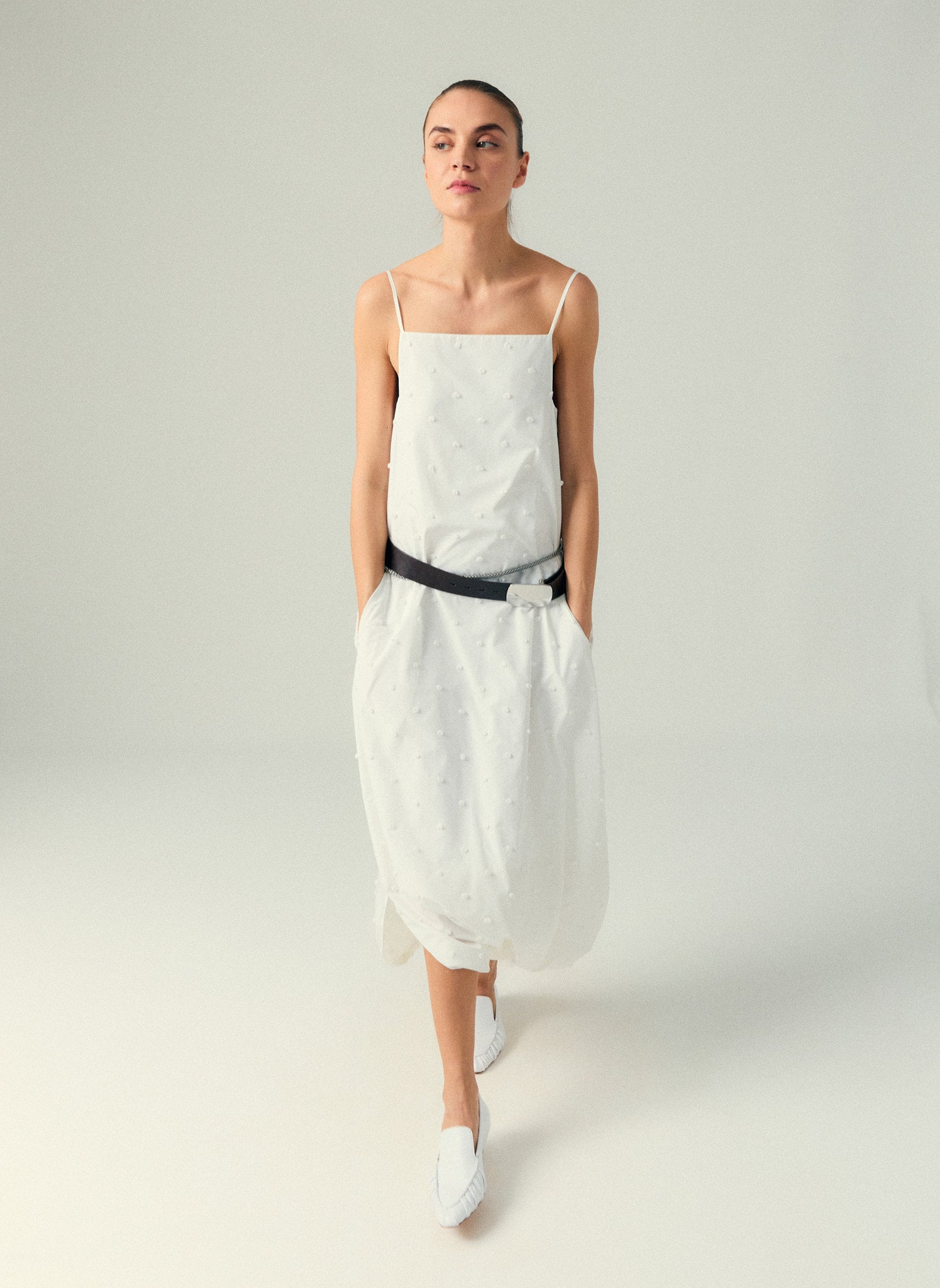 white cami dress Tech Swiss Dot Square Neck Cami Dress White / 08 / U125TD1643