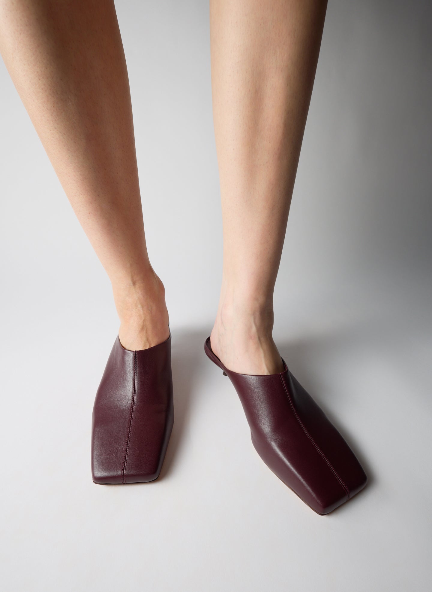 Burgundy Leather Gwinnett Heeled Mule - on model