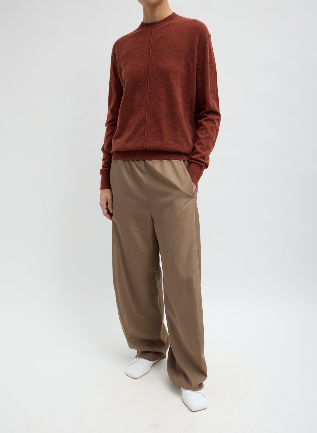 Dark Stone Spring Nylon Winslow Pant - barrel leg lounge pant, front view on model
