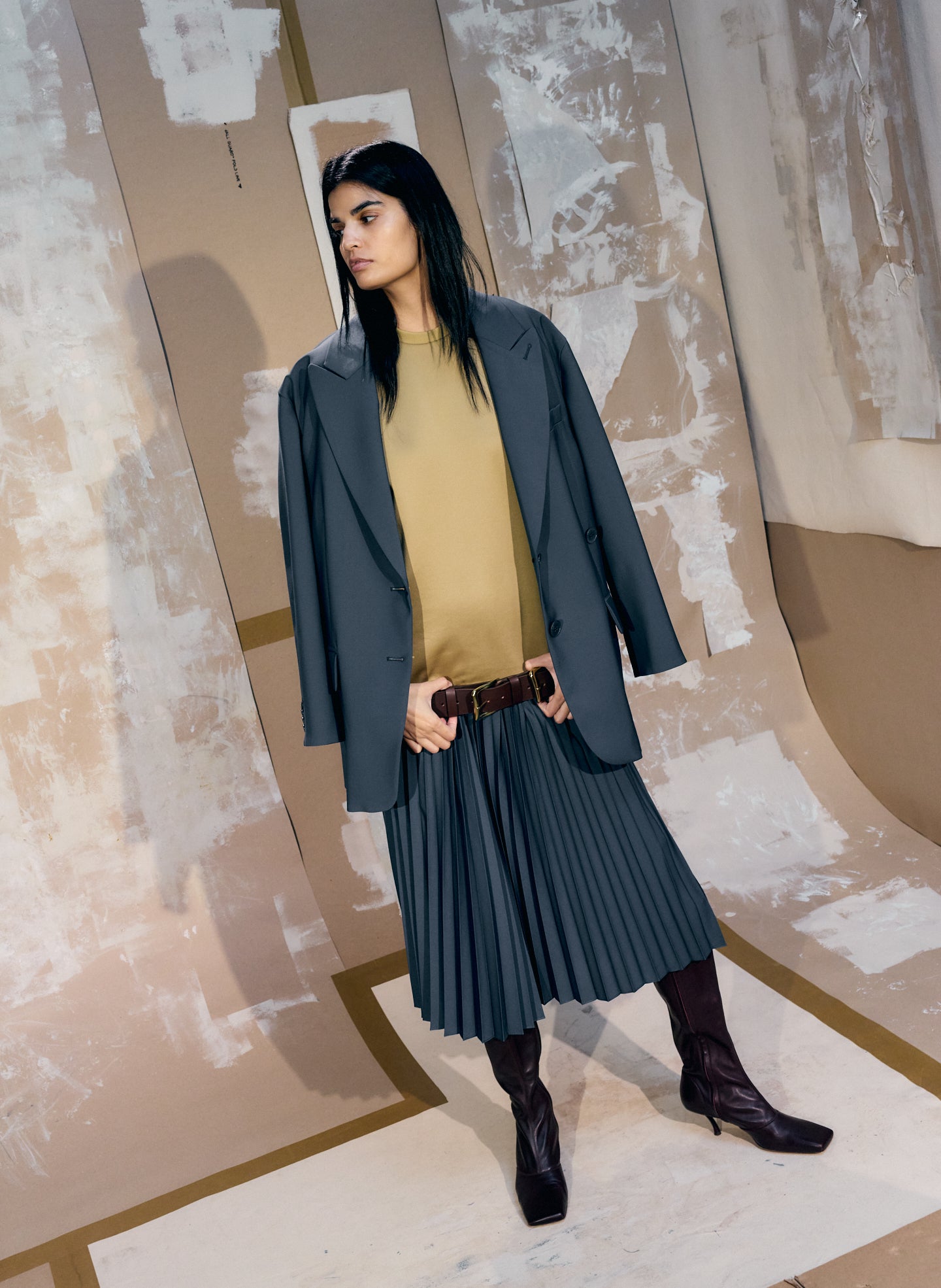 Blue Fog Tropical Wool Liam Blazer - oversized blazer, editorial image on model