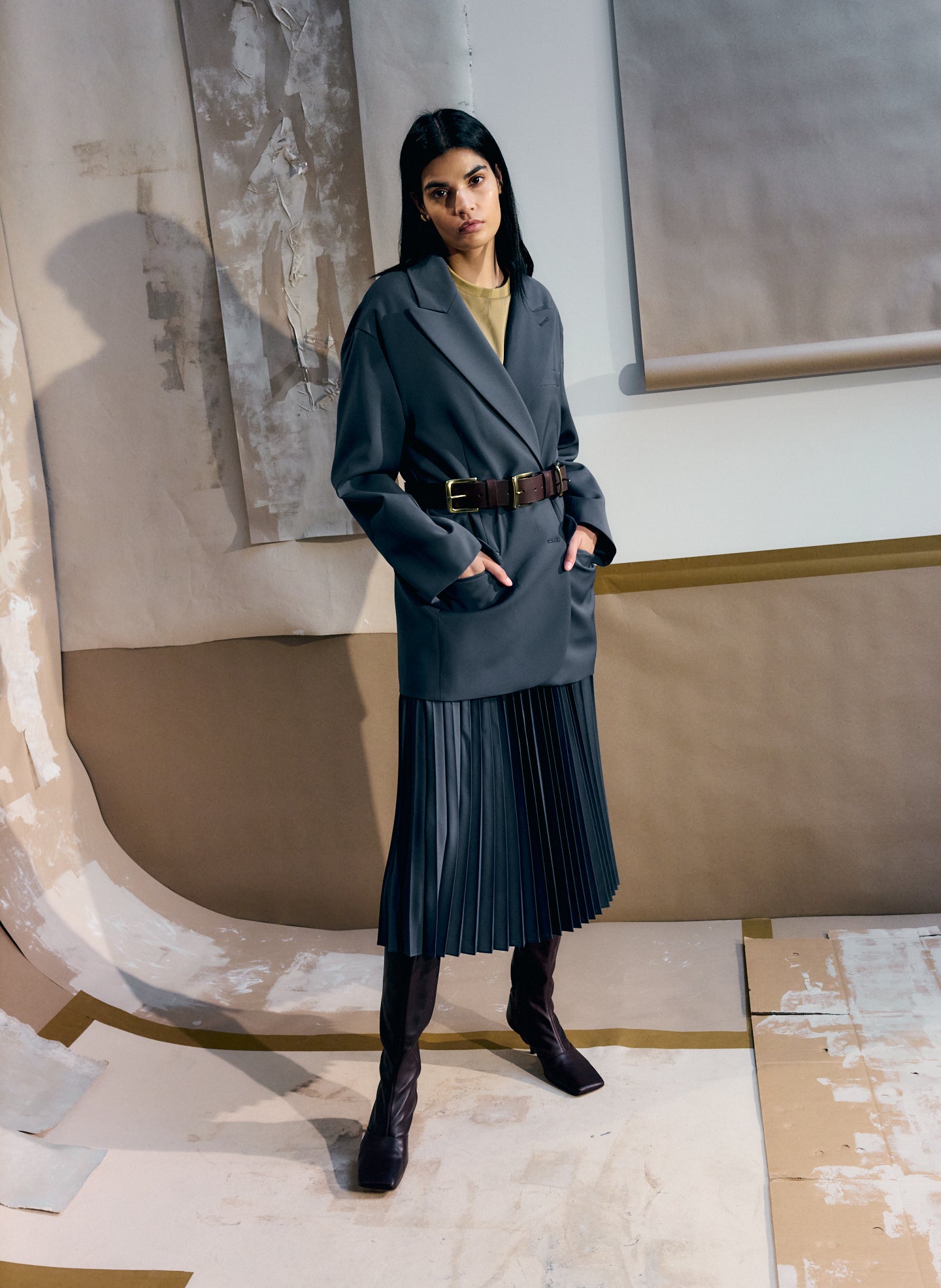 Blue Fog Tropical Wool Liam Blazer - oversized blazer, editorial image on model