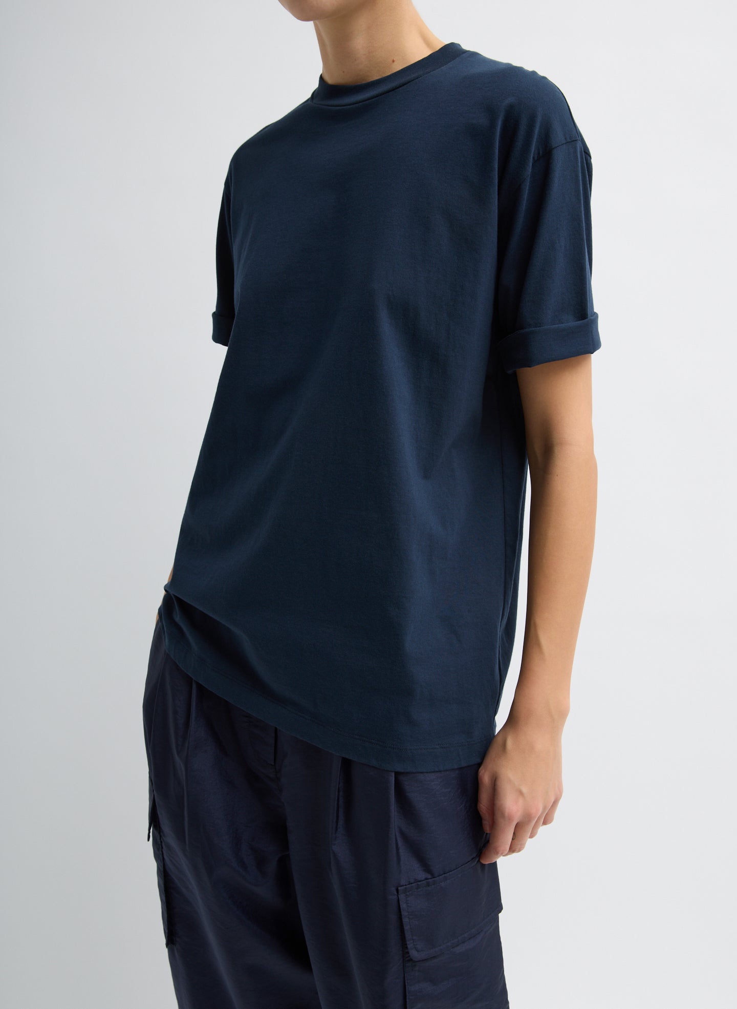 Mock Neck Unisex T-Shirt - Navy-1