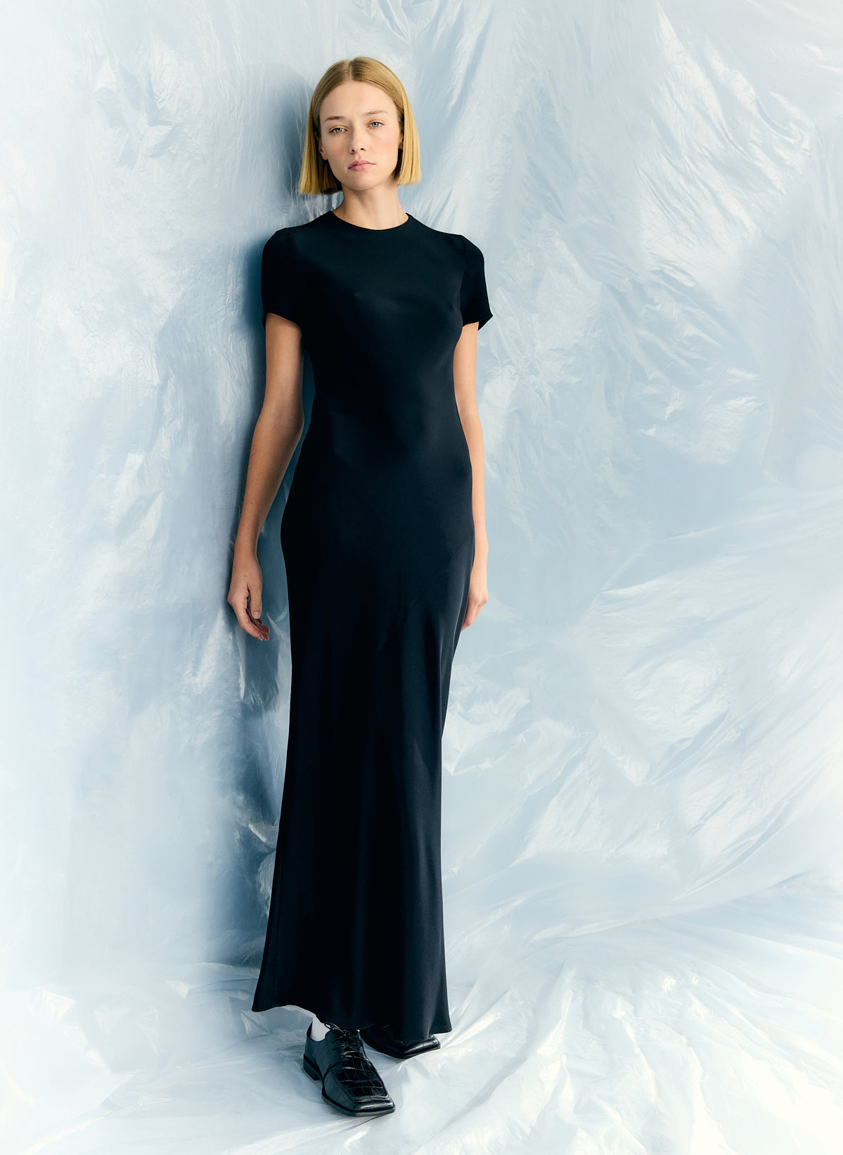 Black 4-Ply Silk Bias Dress - editorial campaign on model