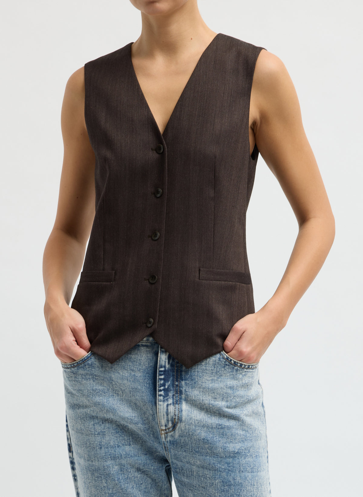 Herringbone Suiting Vest - Brown Herringbone Suiting Vest - front view on model