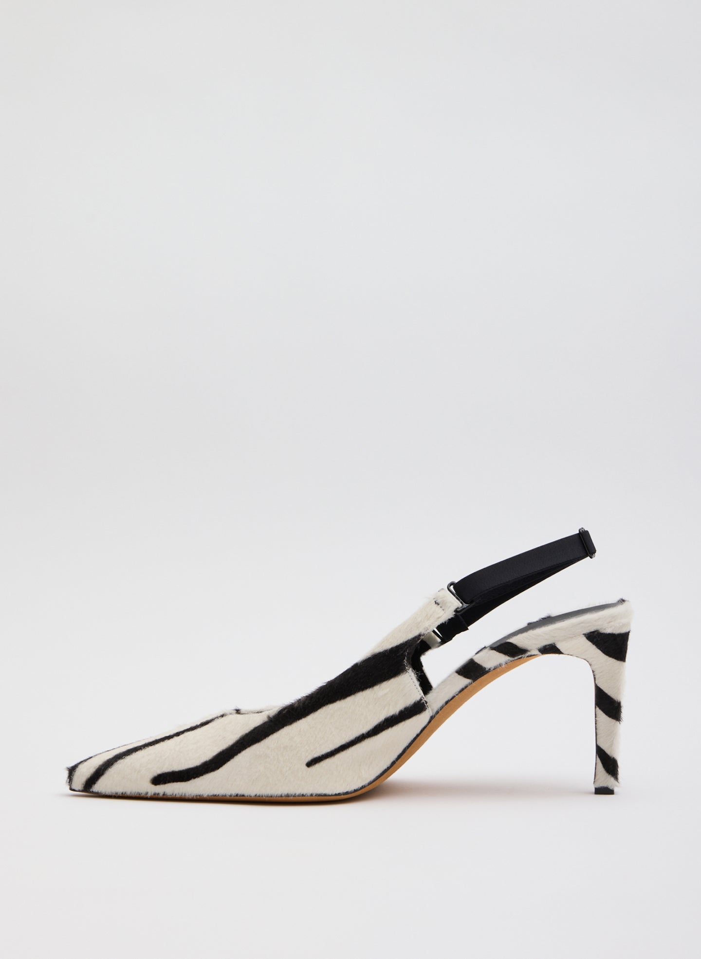 Beasley Heel Zebra - Black and White Zebra Print Calf Hair Beasley Pump - side view