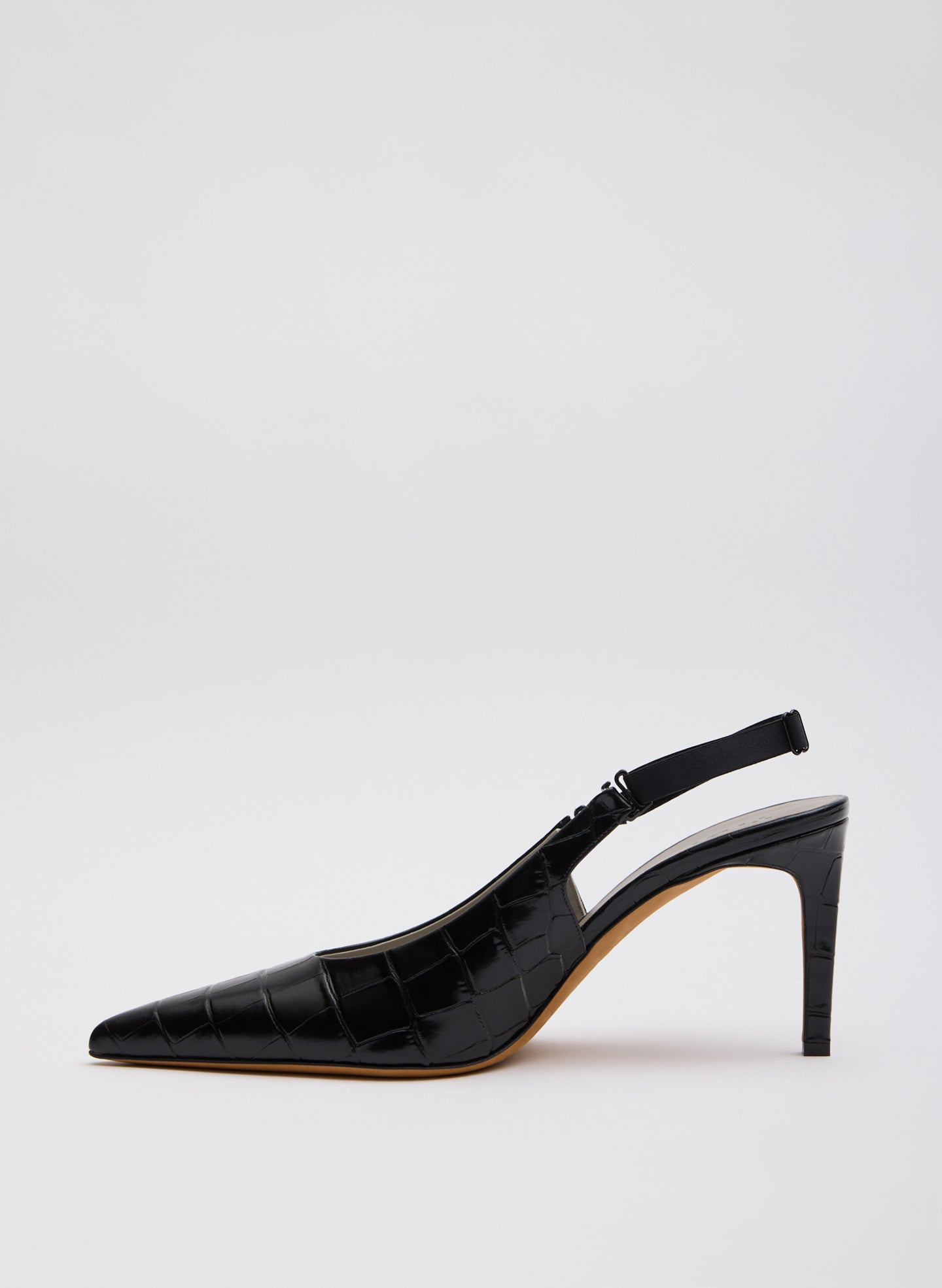 Beasley Heel Crocodile Embossed - Black Crocodile Embossed Leather Beasley Pump - side view