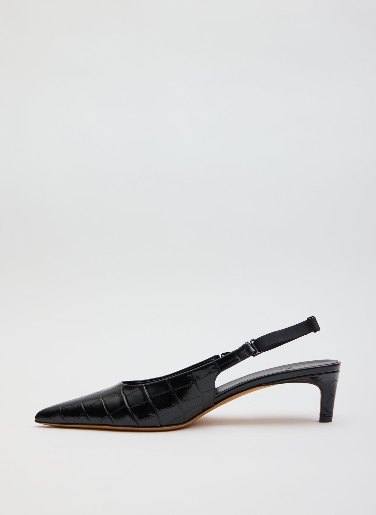 Gilbert Heel Crocodile Embossed - Black Crocodile Embossed Leather Gilbert Low Pump - side view