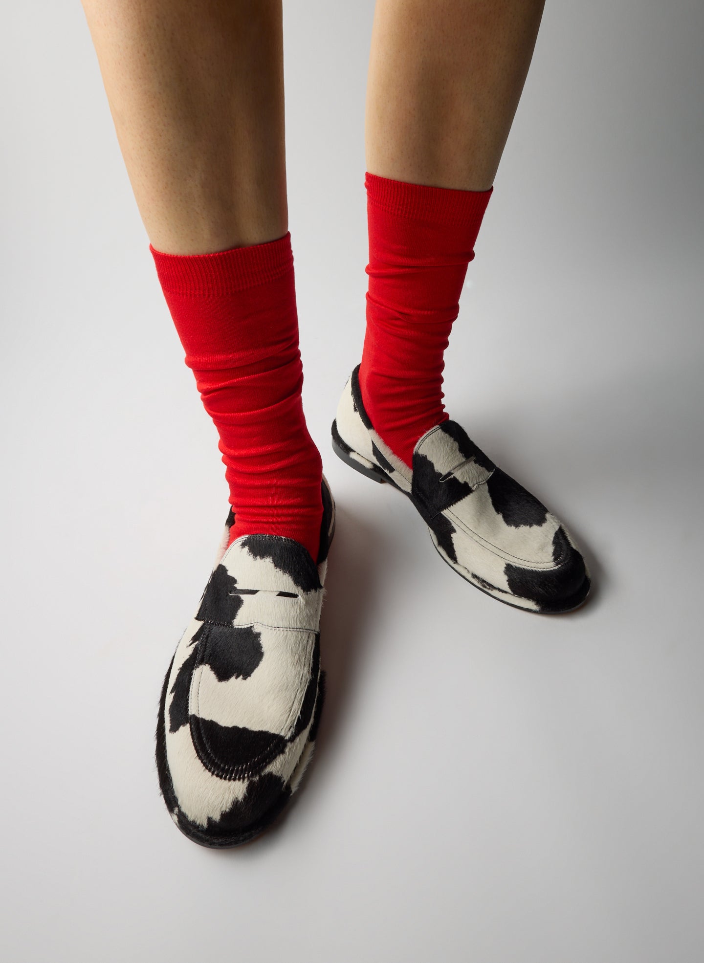 Cow Print Herbert Loafer - calf hair, on model