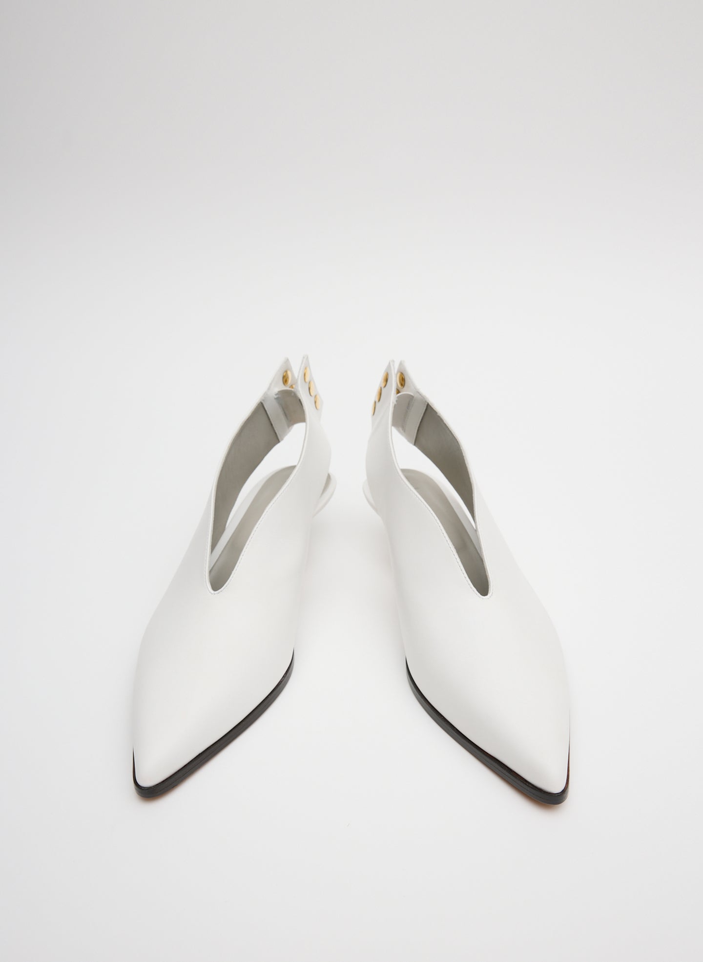 White Hans Bootie - heeled leather bootie, pointed toe, front view