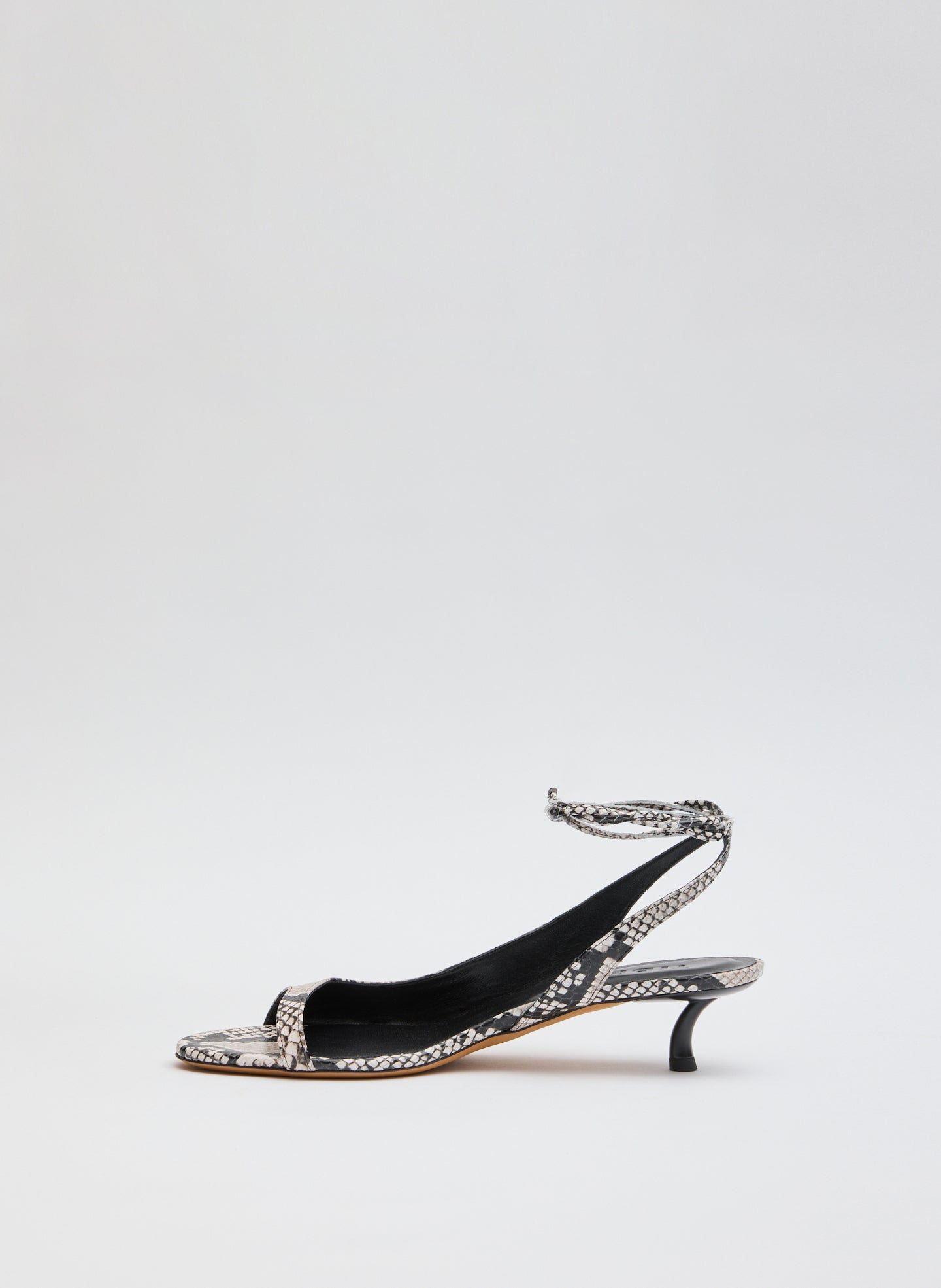 Black and White Snake Embossed Open Toe Heel - side view