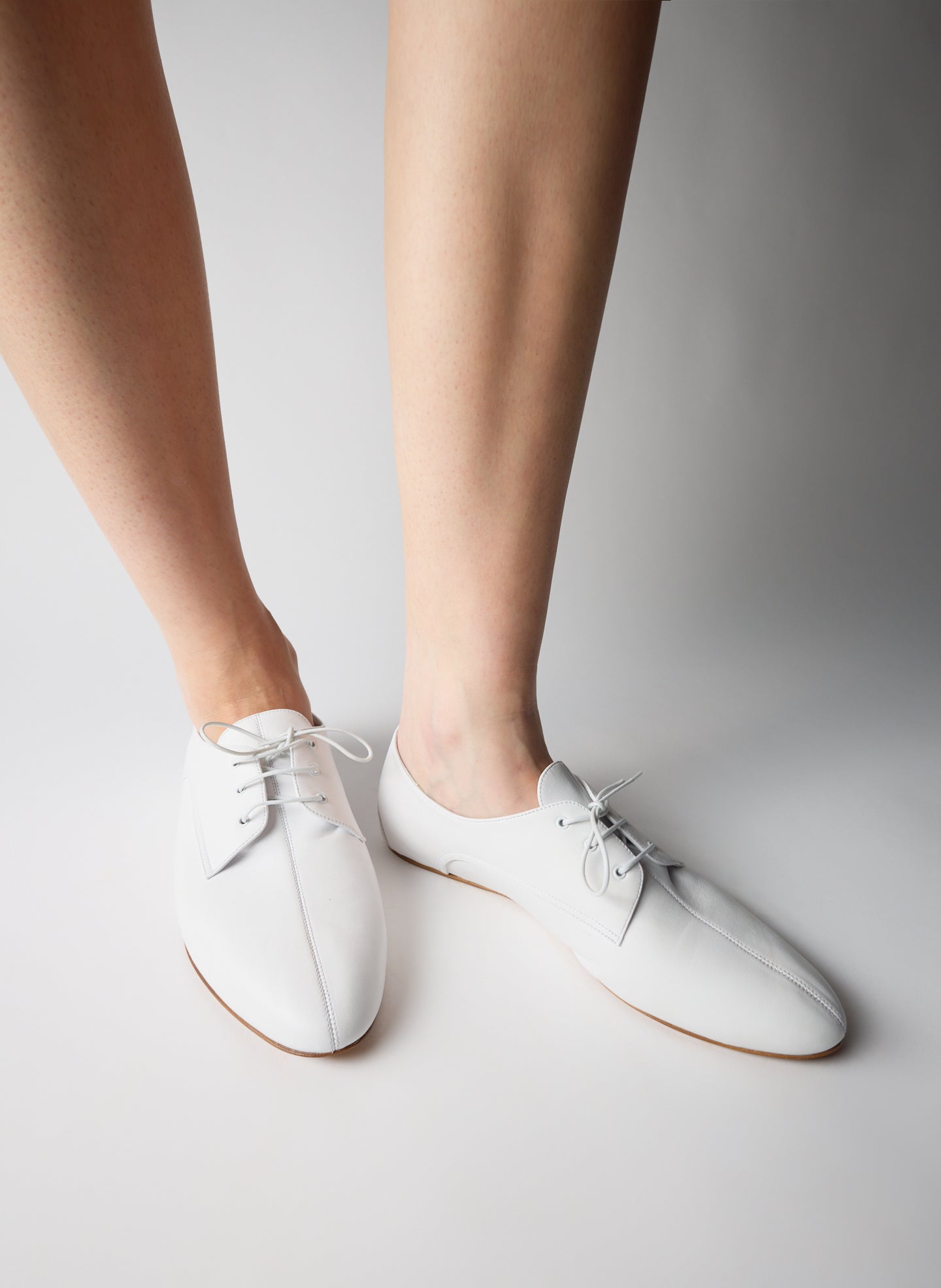 White Leather Oxford Flats - on model