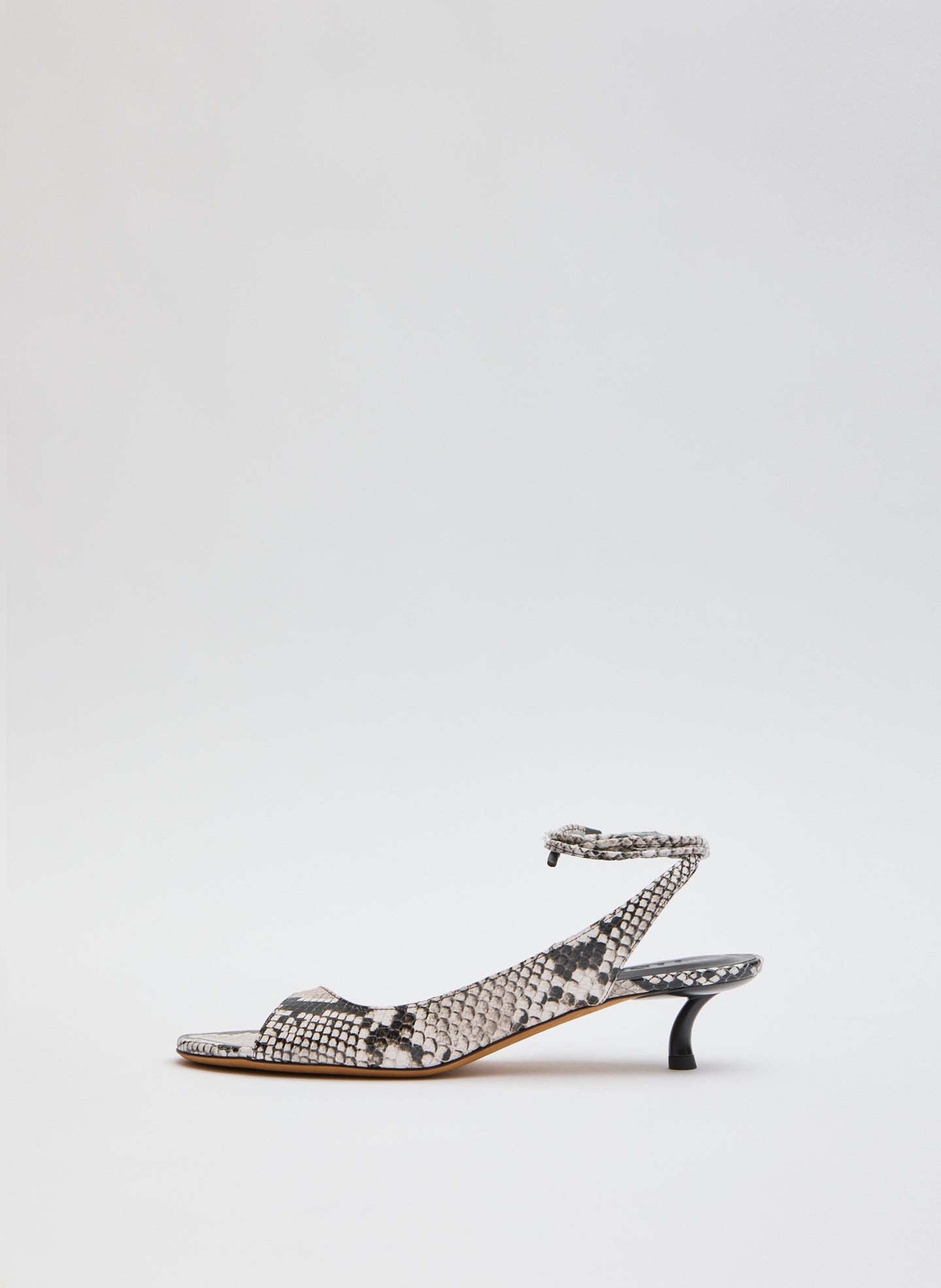 Keating Heel Snake Embossed - Black and White Snake Embossed Open Toe Heel - side view