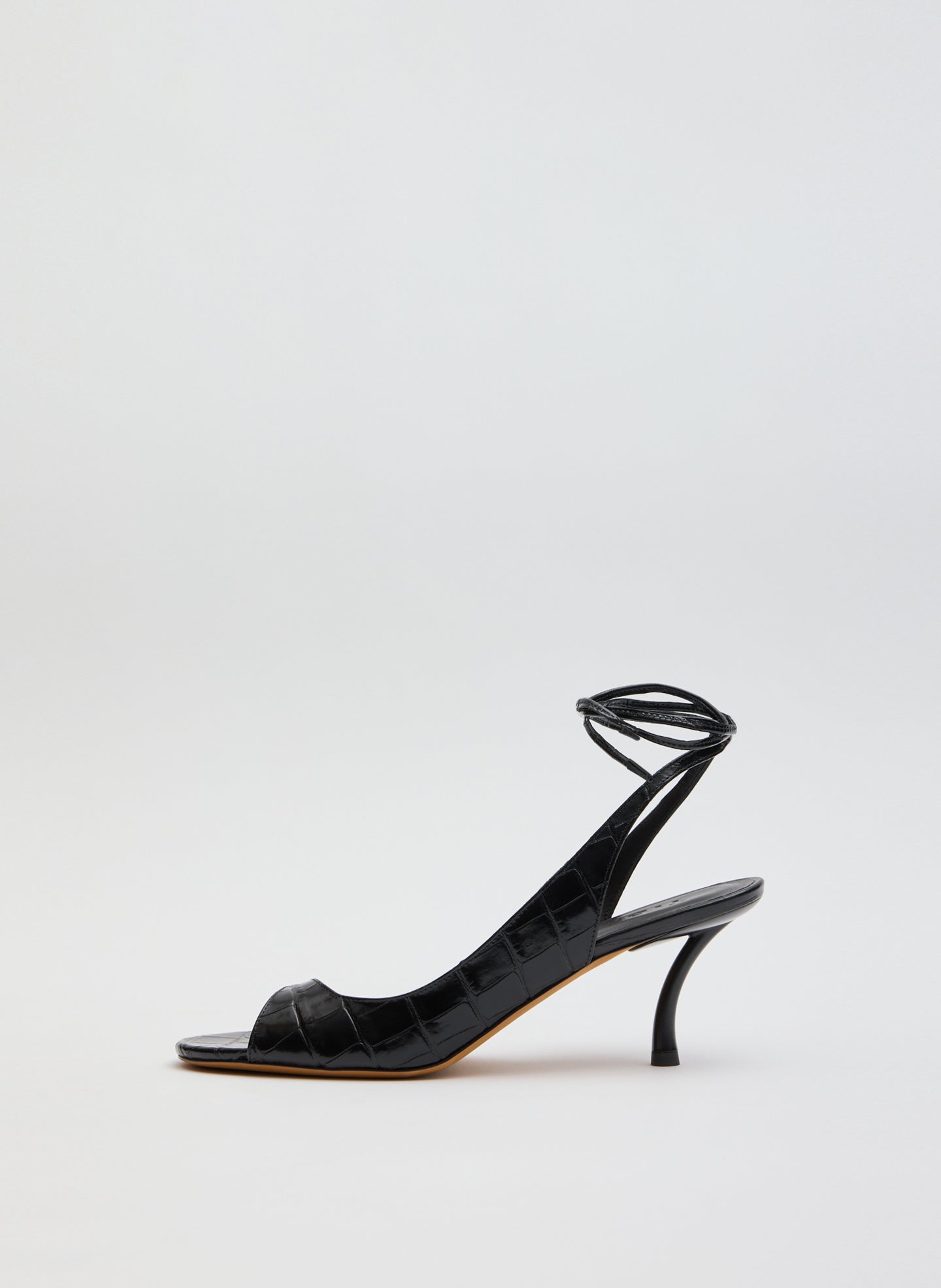 Harrington Heel Crocodile Embossed - Black Crocodile Embossed Leather Open Toe Heel - side view