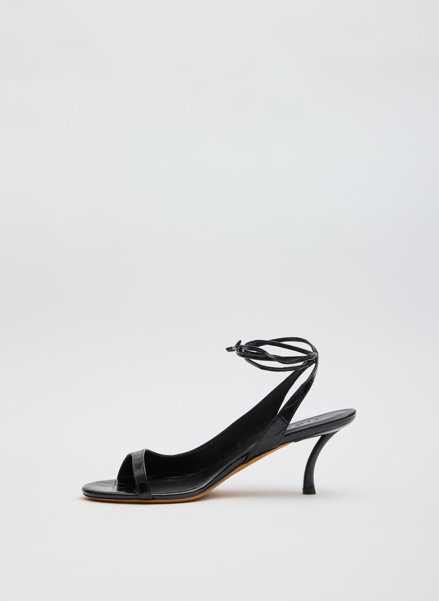 Black Crocodile Embossed Leather Open Toe Heel - side view