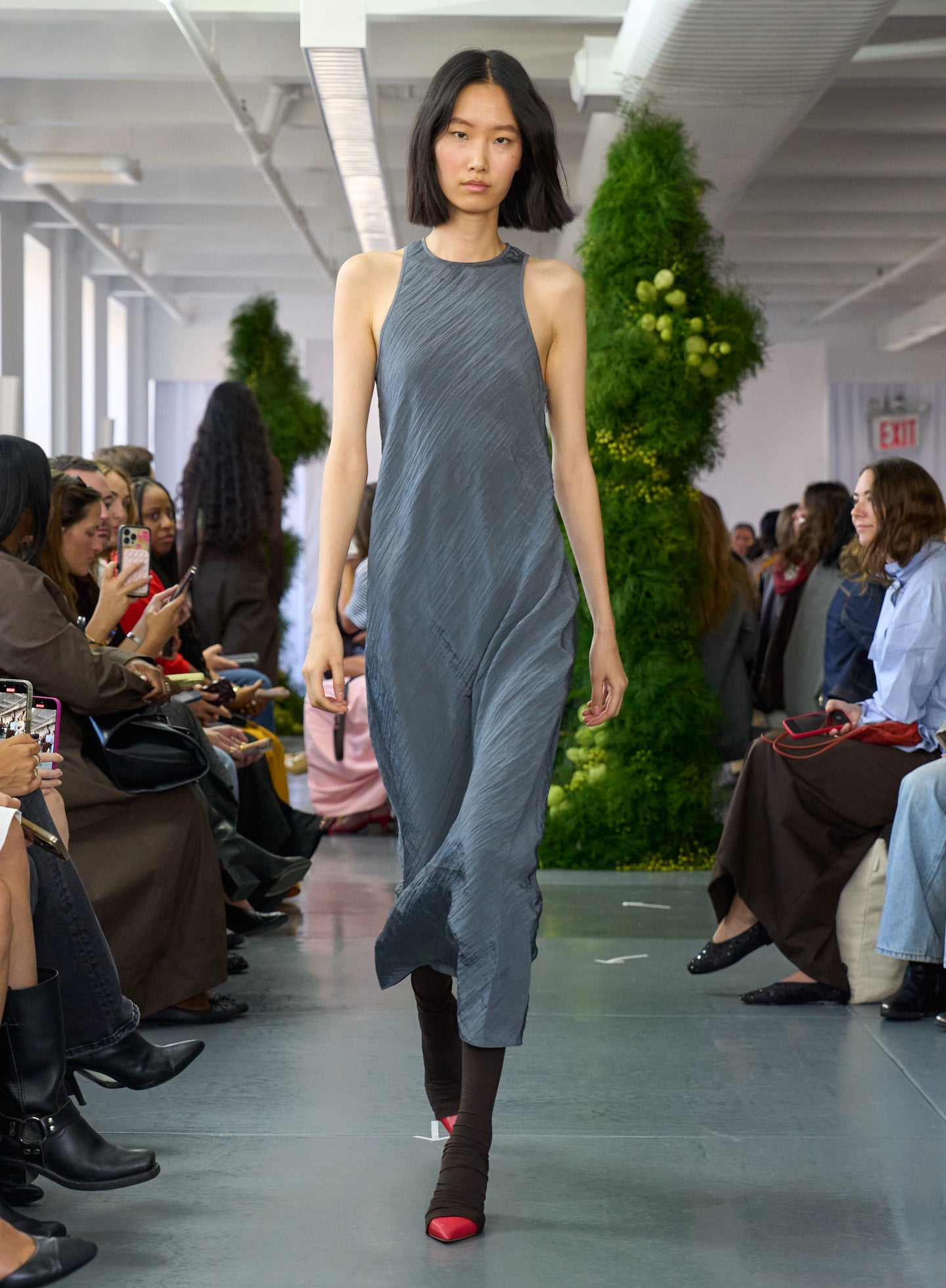 The Crinkle Slip Midi Bias Dress Dark Grey / 14 / T000CP1659 The Crinkle Slip Midi Bias Dress Dark Grey / 14 / T000CP1659