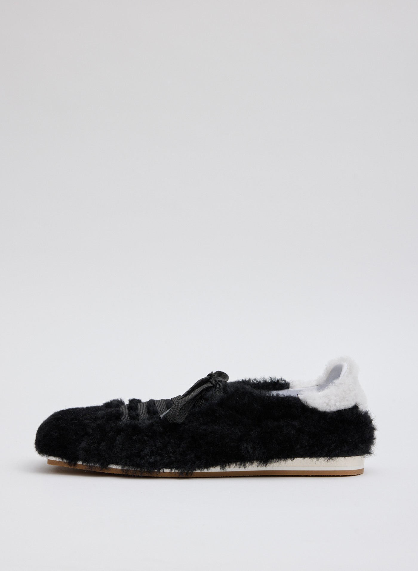 Teddy Shearling Seth Sneaker - Black and White Teddy Shearling Seth Sneaker - furry, square toe, side view