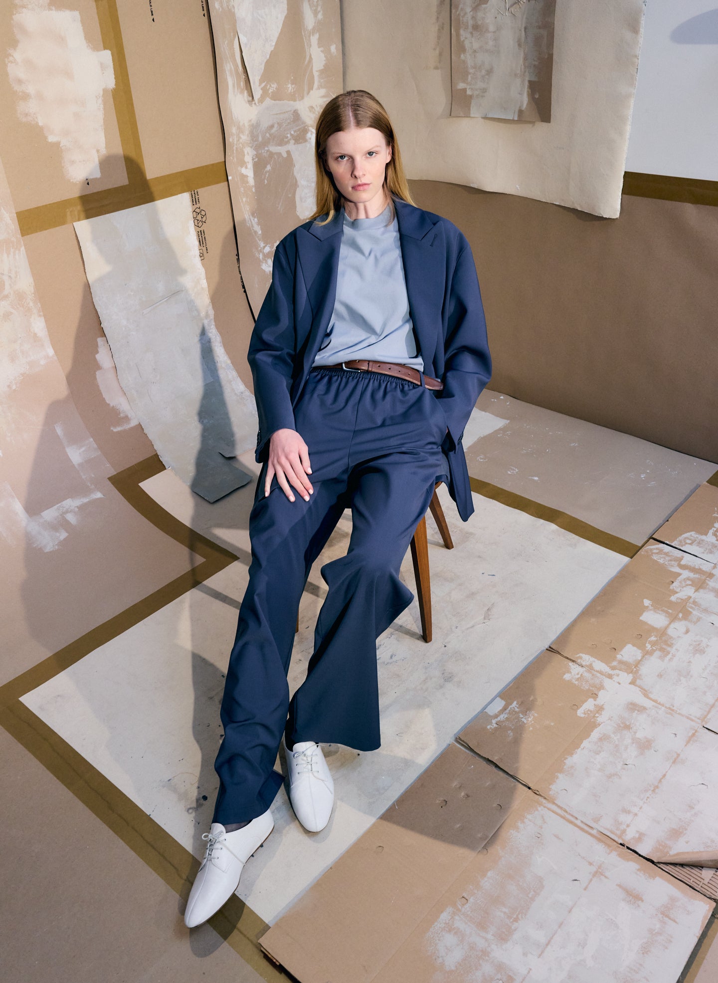 Light Blue Perfect Unisex T-Shirt - oversized t-shirt, editorial image on model