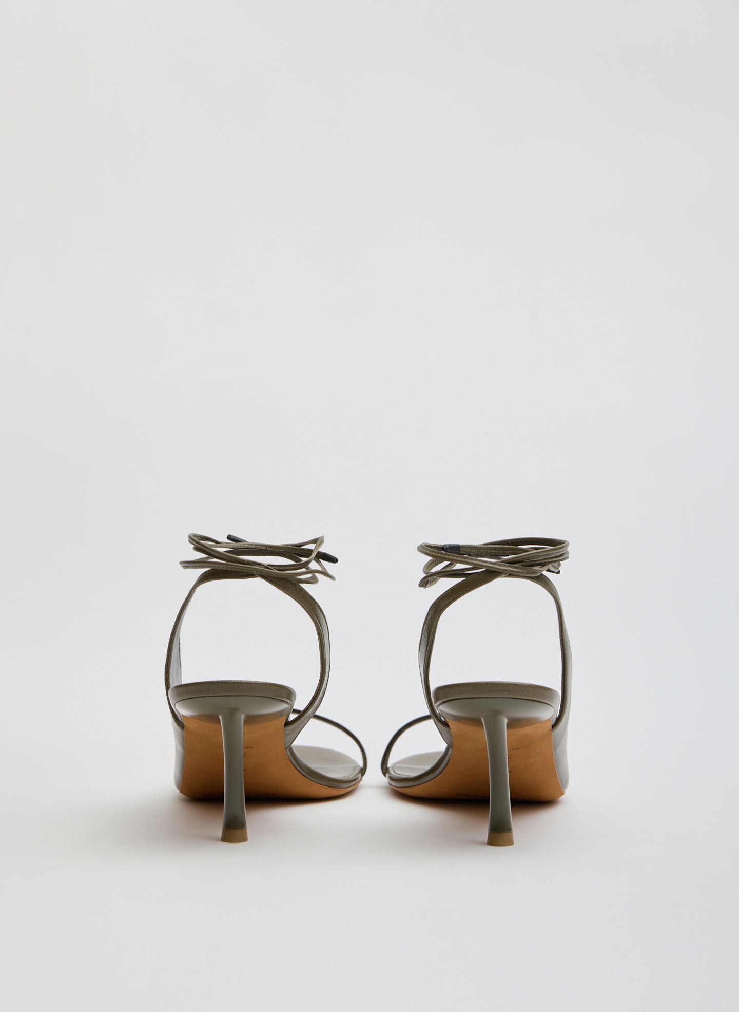 Olive Grey Leather Open Toe Harrington Heel - back view