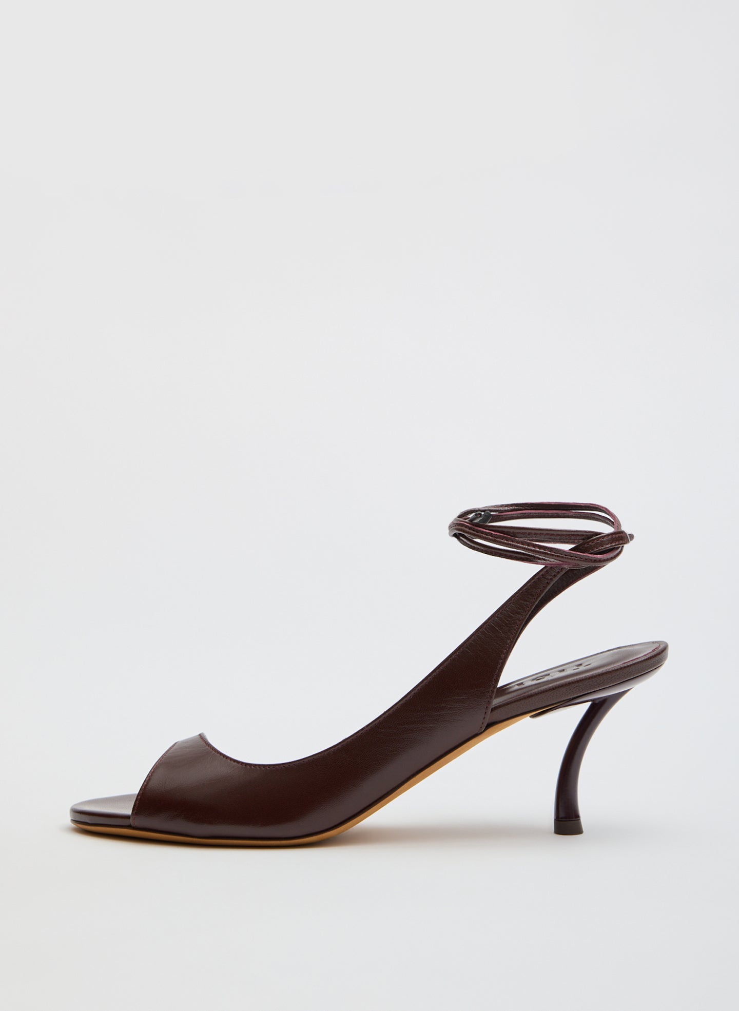 Harrington Heel - Burgundy Leather Open Toe Harrington Heel - side view