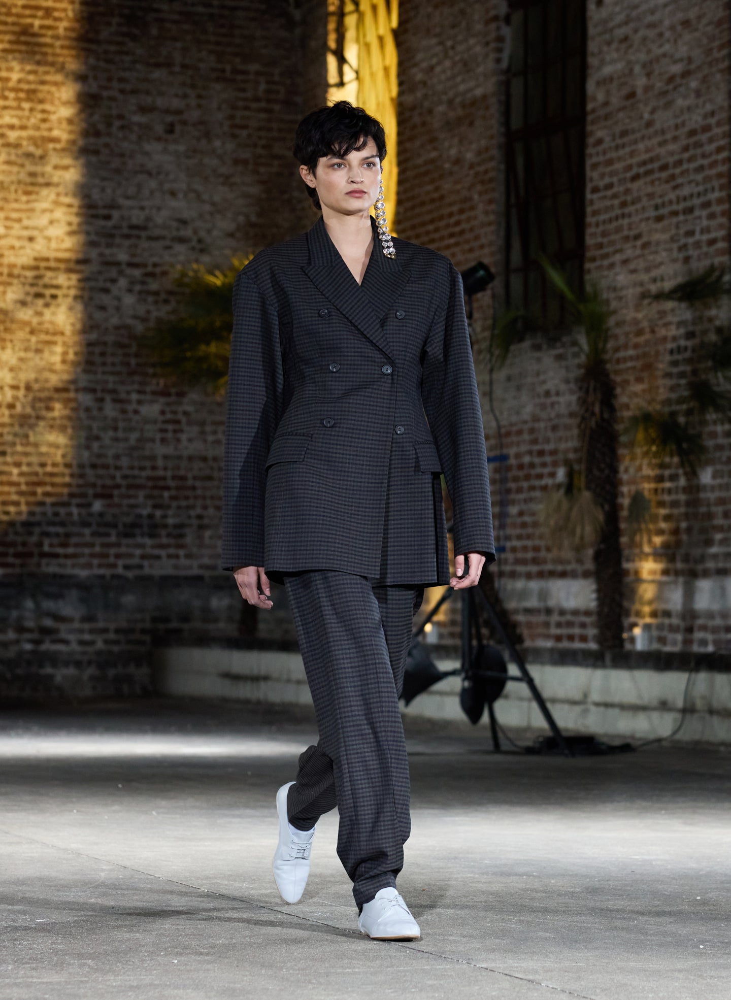 Grey Plaid Cedric Suiting Sculpted Blazer - double breasted blazer, editorial image on model