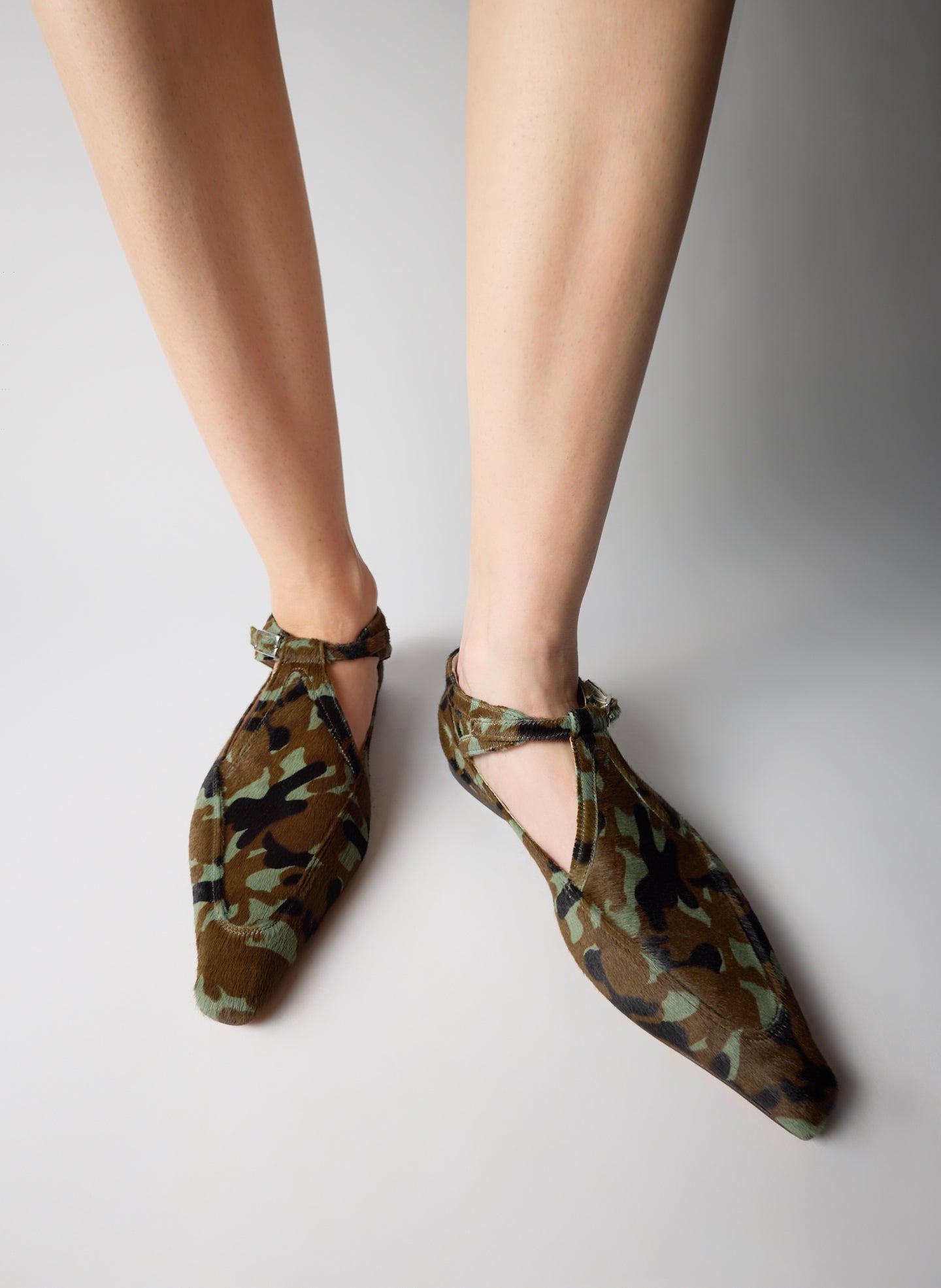 Green Camouflage Print Somerset Flat - pointed toe flat, on model