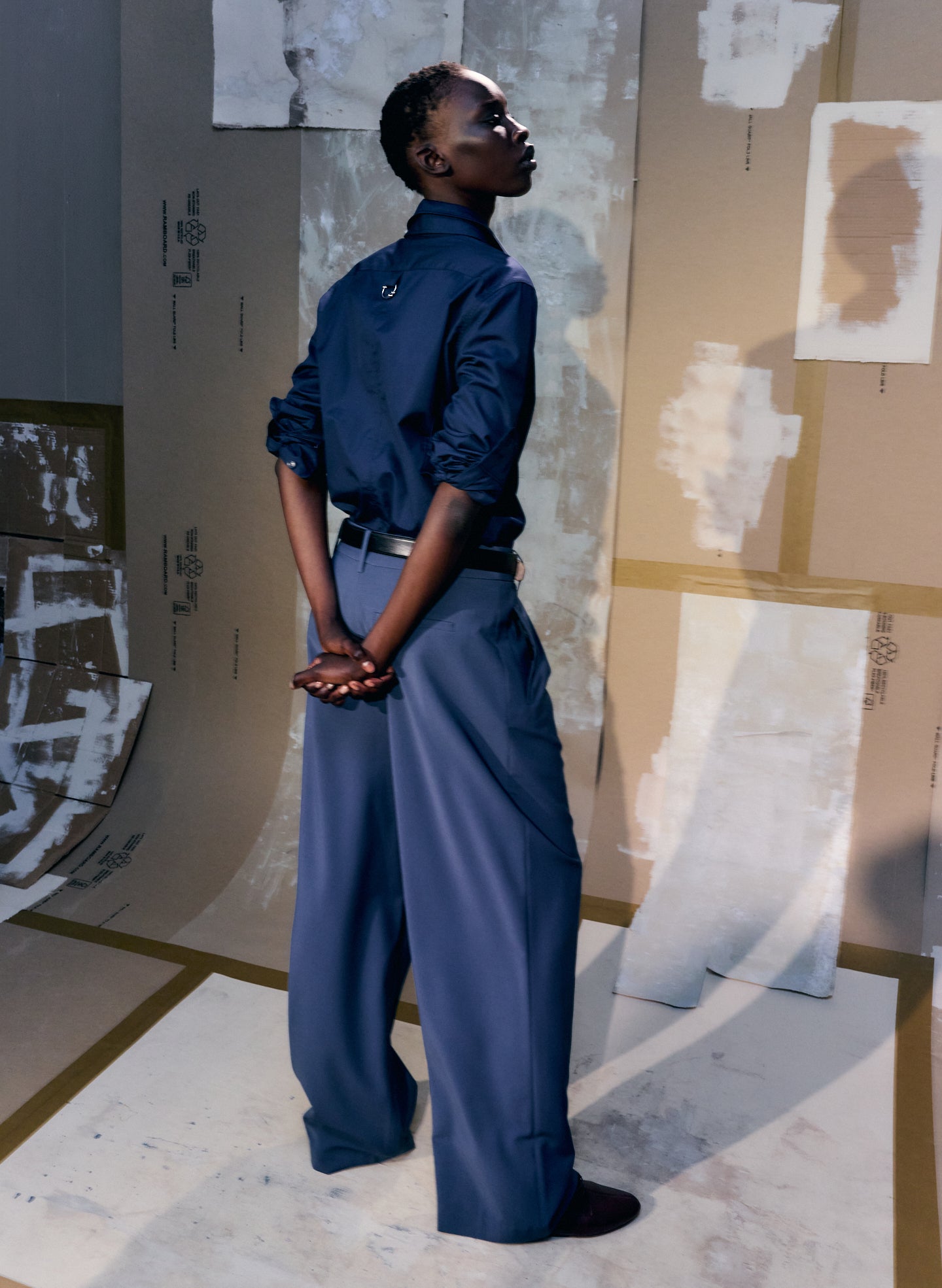 Blue Fog Tropical Wool Stella Pant - trousers, editorial image on model