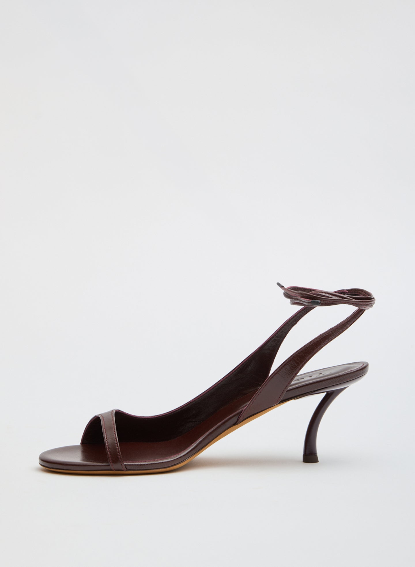 Burgundy Leather Open Toe Harrington Heel - side view