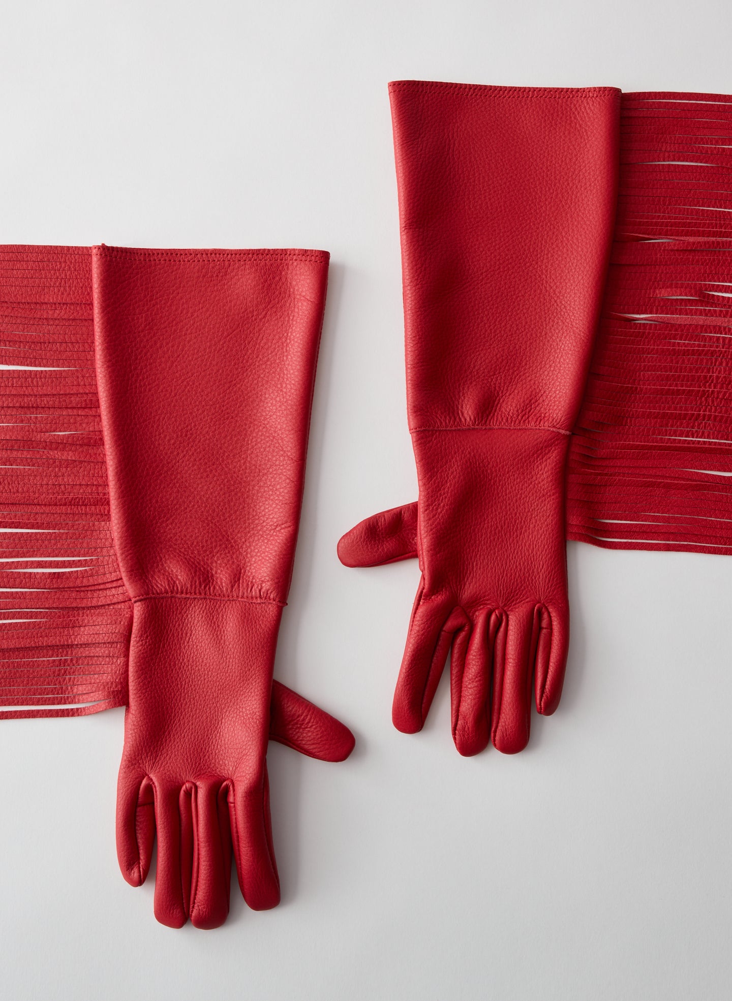 Red Long Fringe Leather Gloves