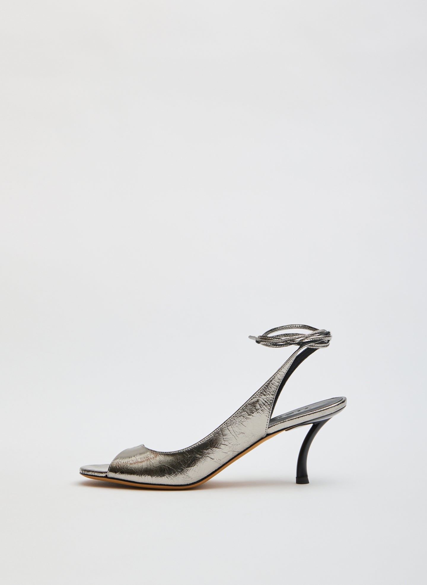 Harrington Heel Metallic - Grey Metallic Leather Open Toe Harrington Heel - side view