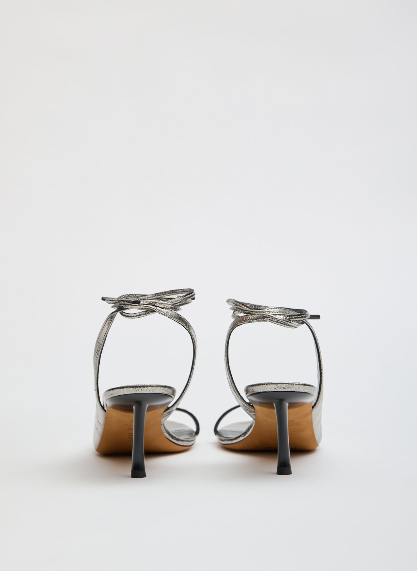 Olive Grey Leather Open Toe Harrington Heel - back view